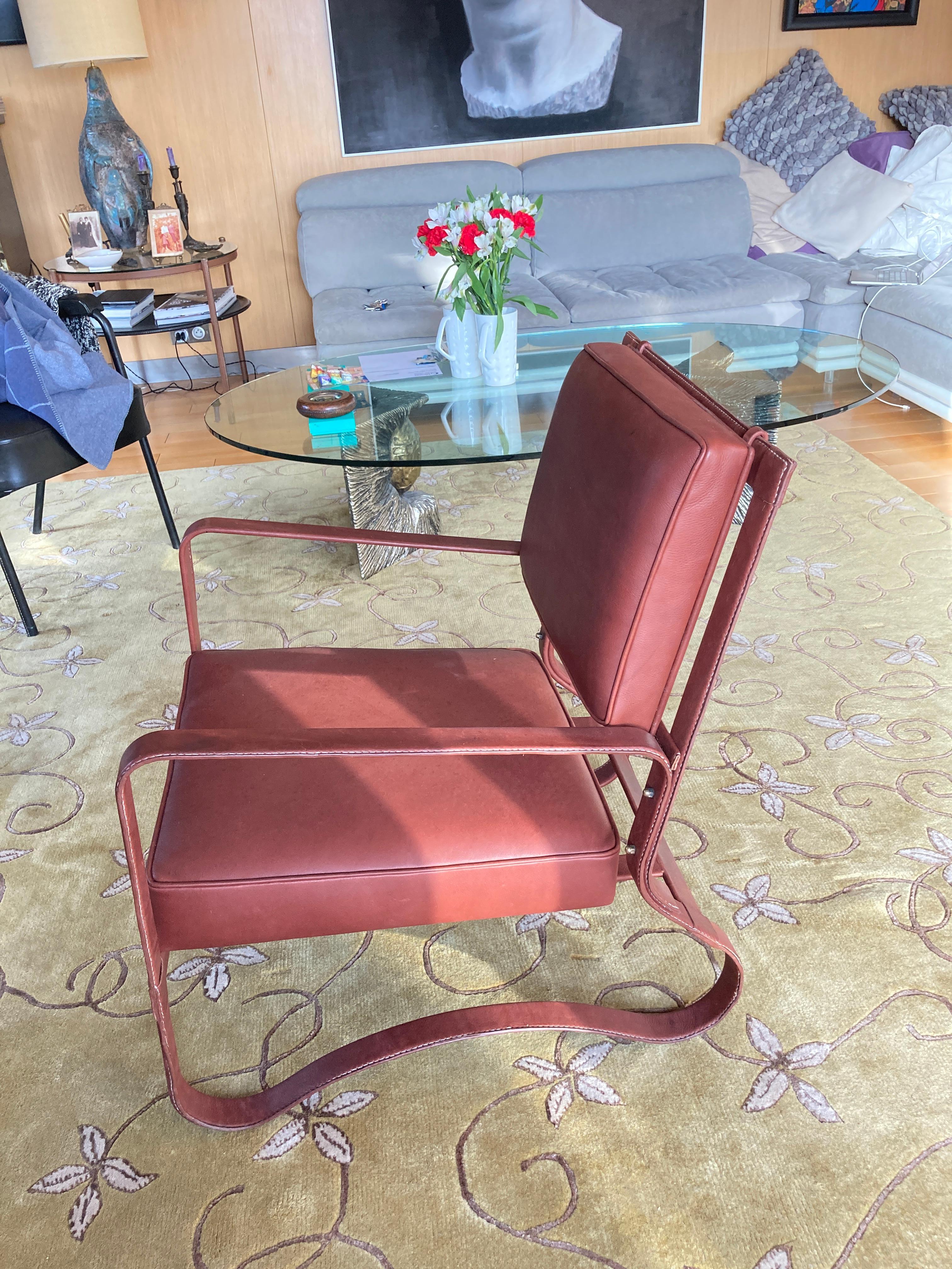 1950's Stitched leather armchairs by Jacques Adnet  In Good Condition For Sale In Bois-Colombes, FR
