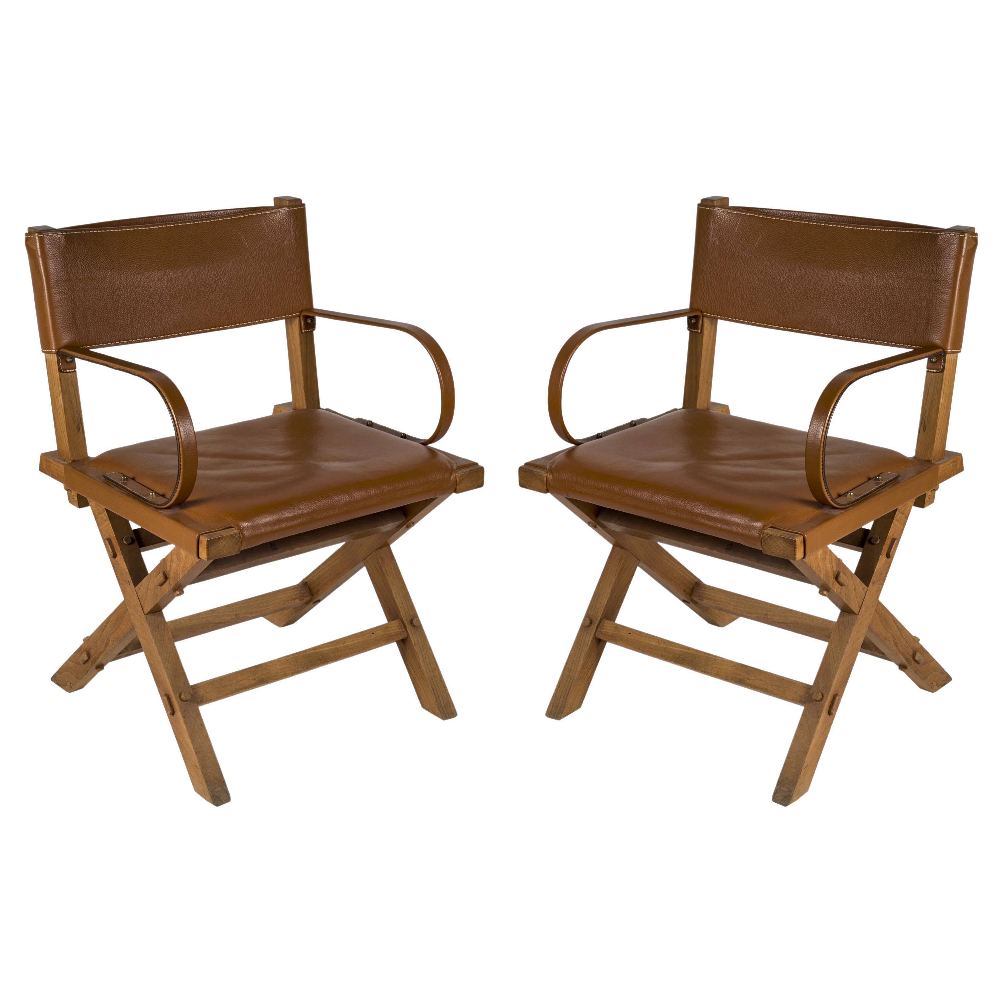 1950's Stitched Leather Armchairs by Jacques Adnet