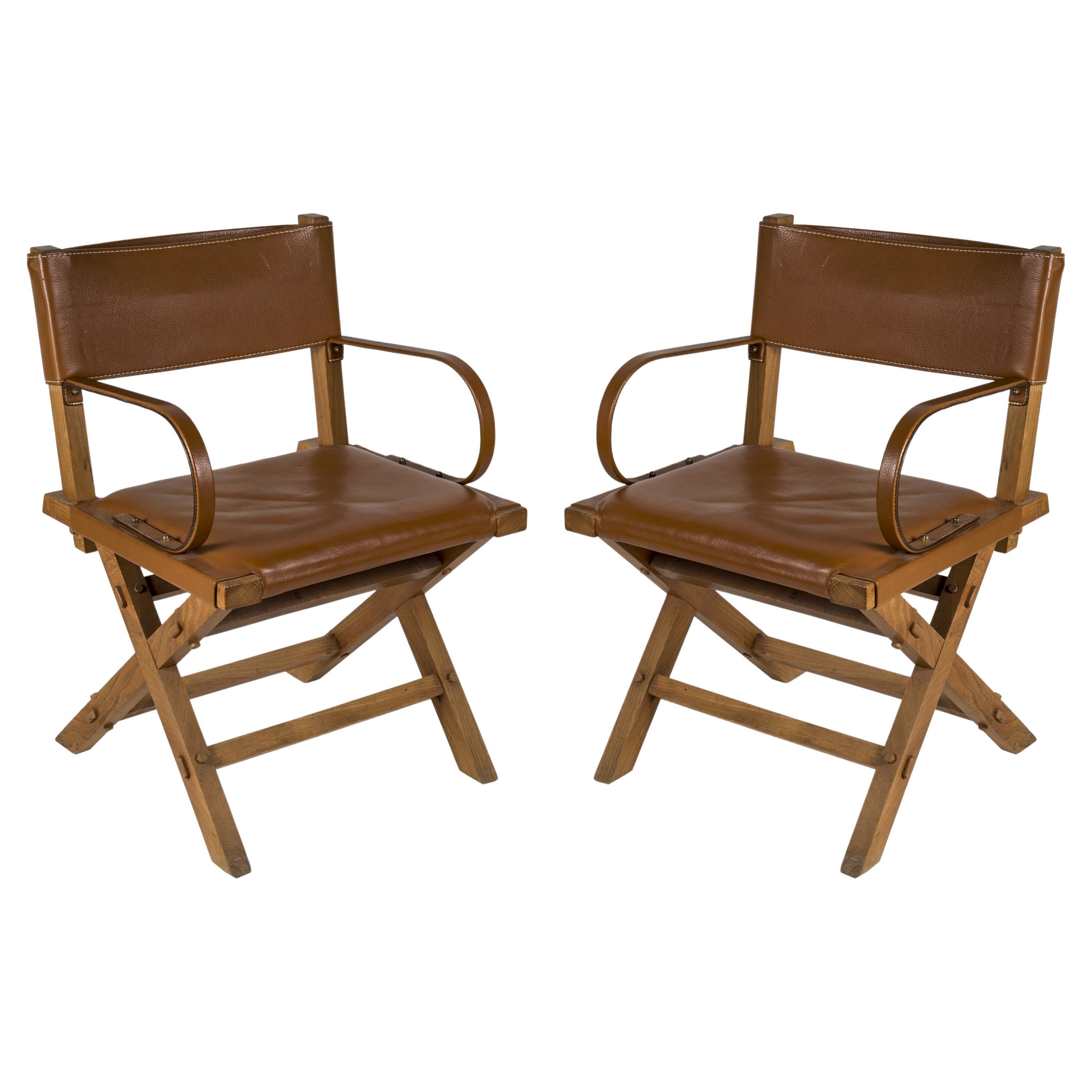 Fauteuils en cuir cousus de Jacques Adnet des années 1950