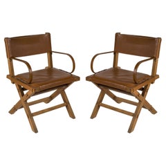 Used 1950's Stitched Leather Armchairs by Jacques Adnet