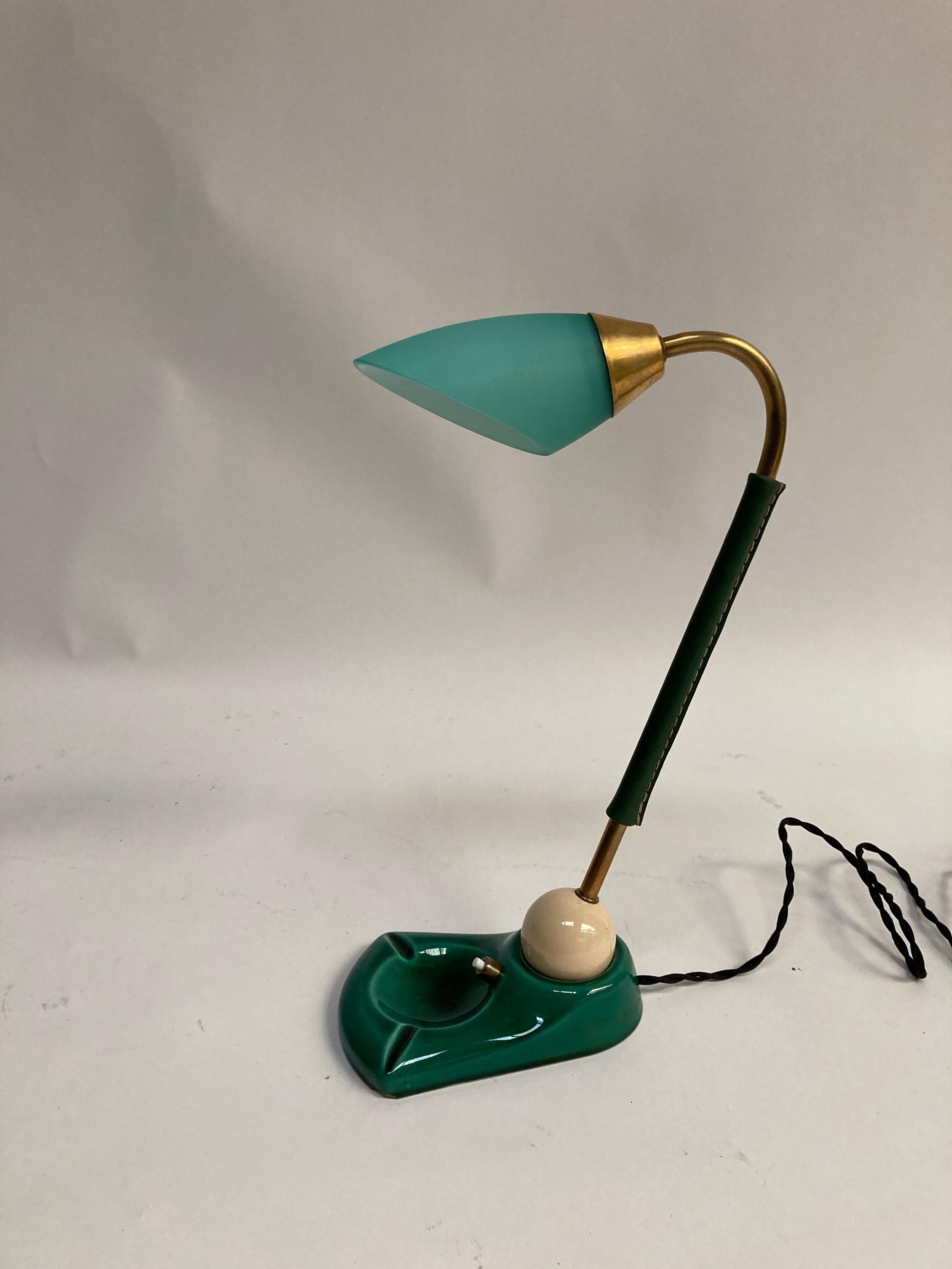 Mid-20th Century 1950's Stitched Leather Articulated Lamp by Jacques Adnet For Sale