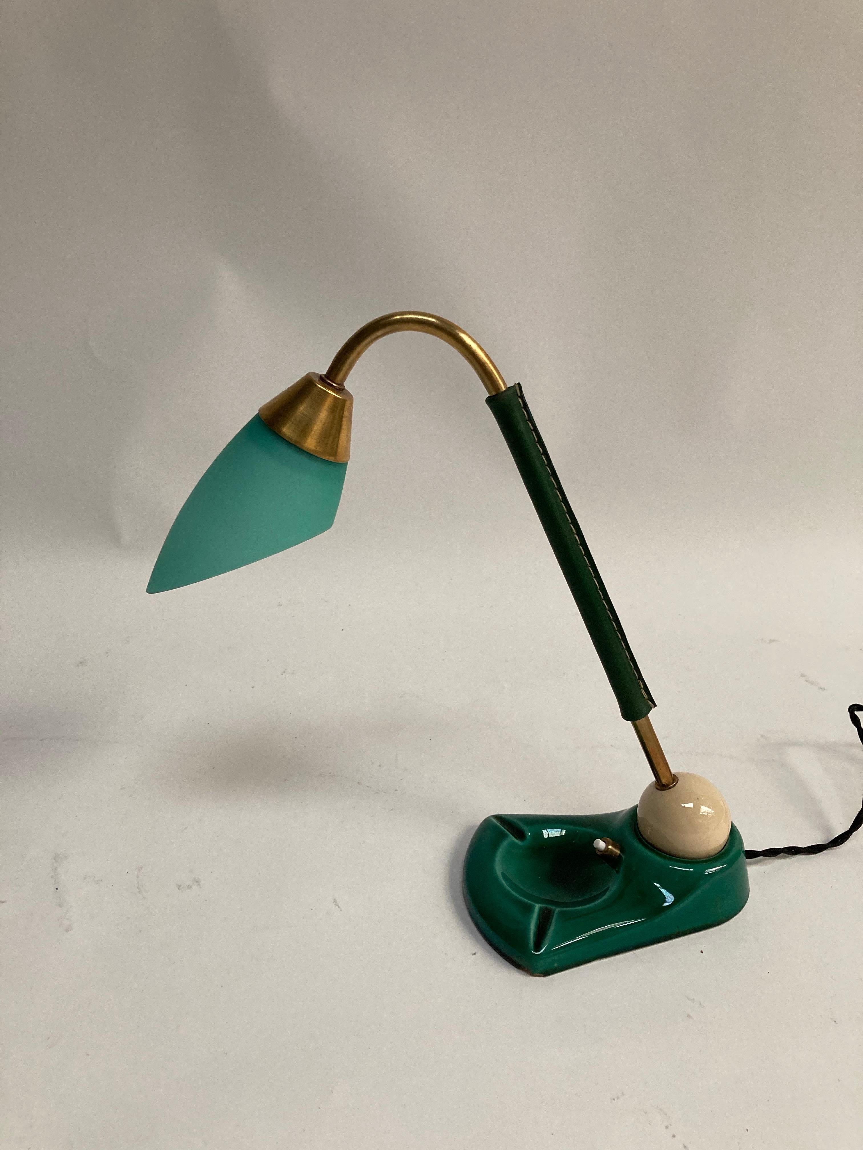 Metal 1950's Stitched Leather Articulated Lamp by Jacques Adnet For Sale