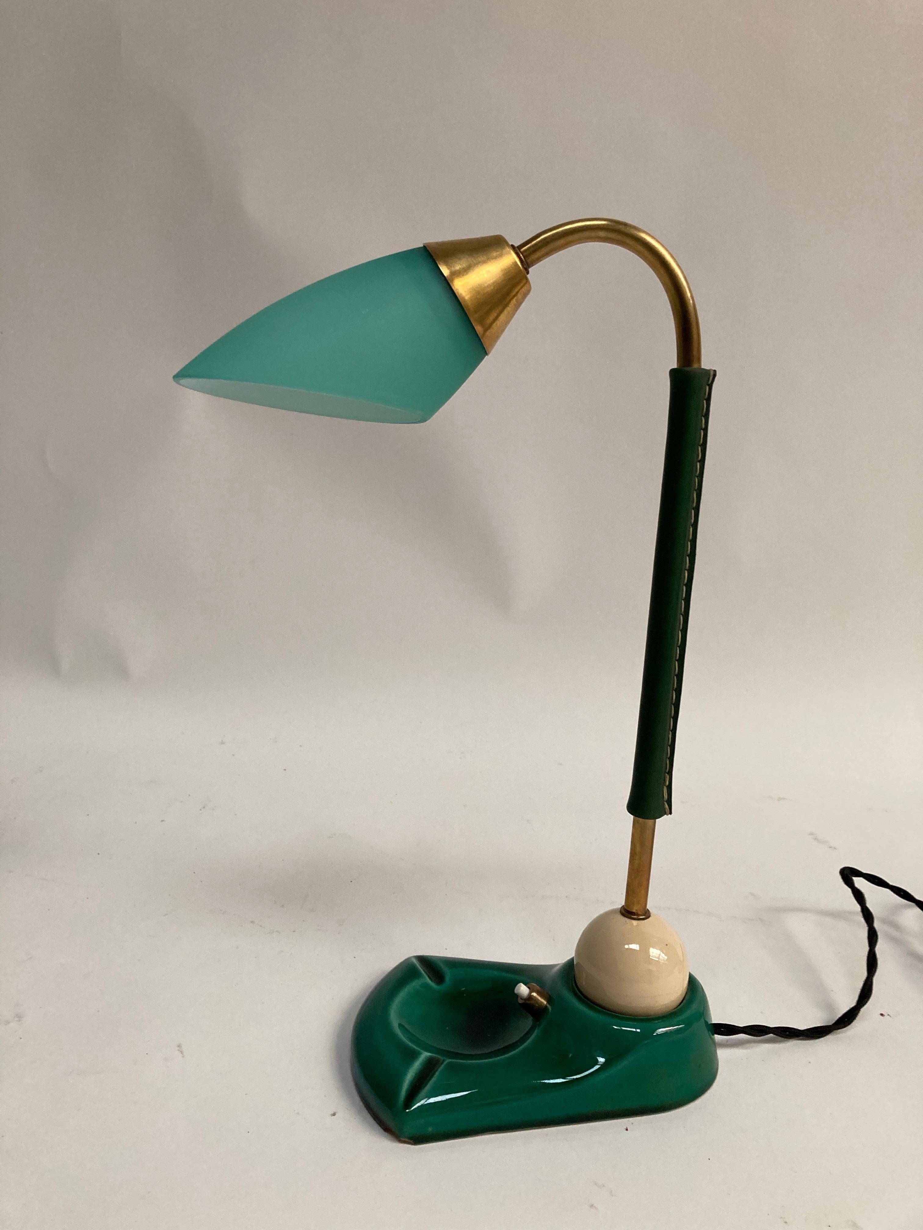 1950's Stitched Leather Articulated Lamp by Jacques Adnet For Sale 1