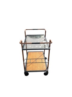 1950's Stitched leather bar cart by Jacques Adnet