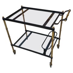 1950s Stitched Leather Bar Cart by Jacques Adnet