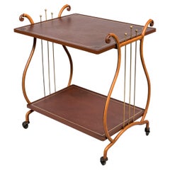 1950's Stitched Leather Bar Cart by Jacques Adnet