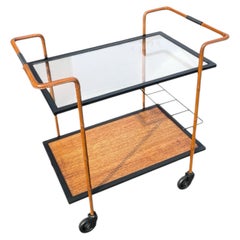 1950's Stitched leather bar cart by Jacques Adnet