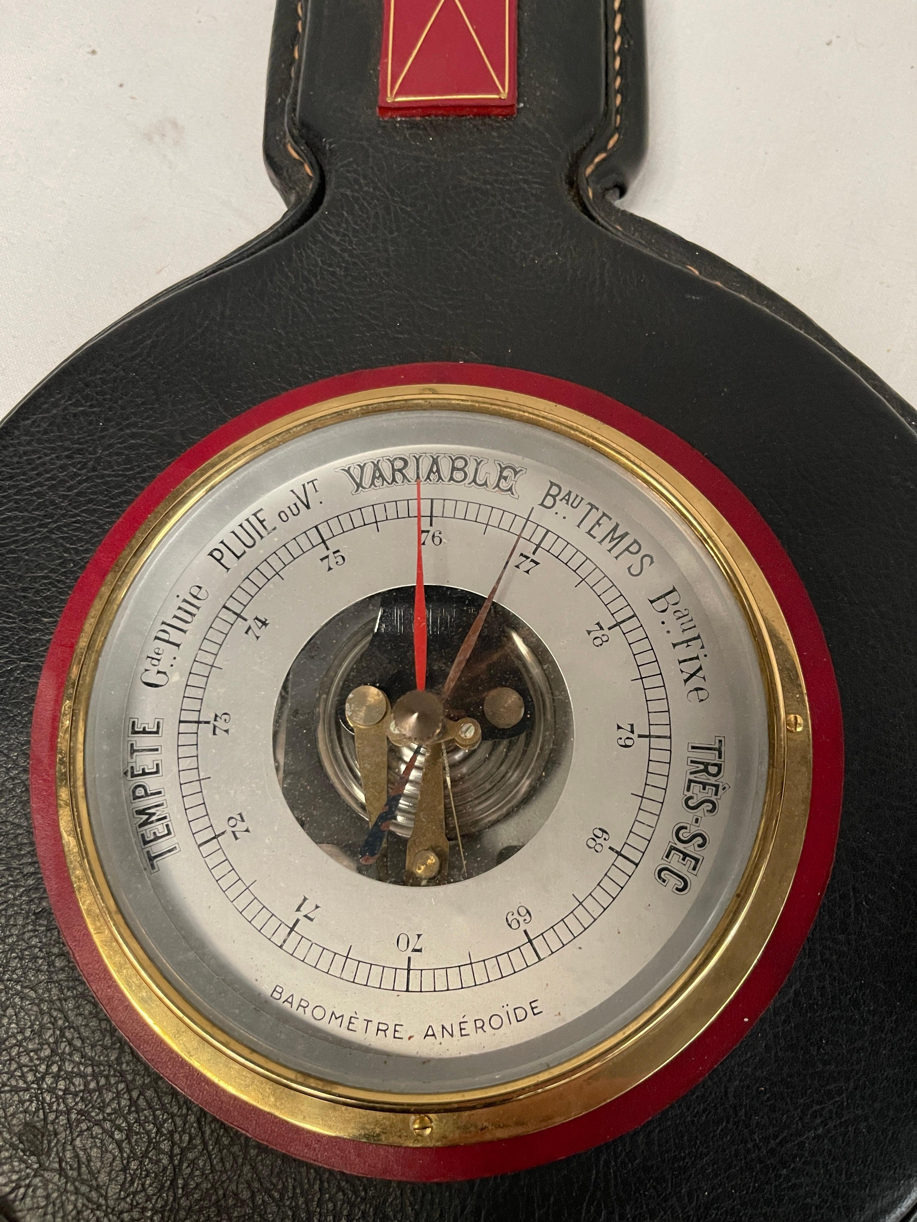 1950er Jahre Genähtes Lederbarometer von Jacques Adnet im Angebot 4