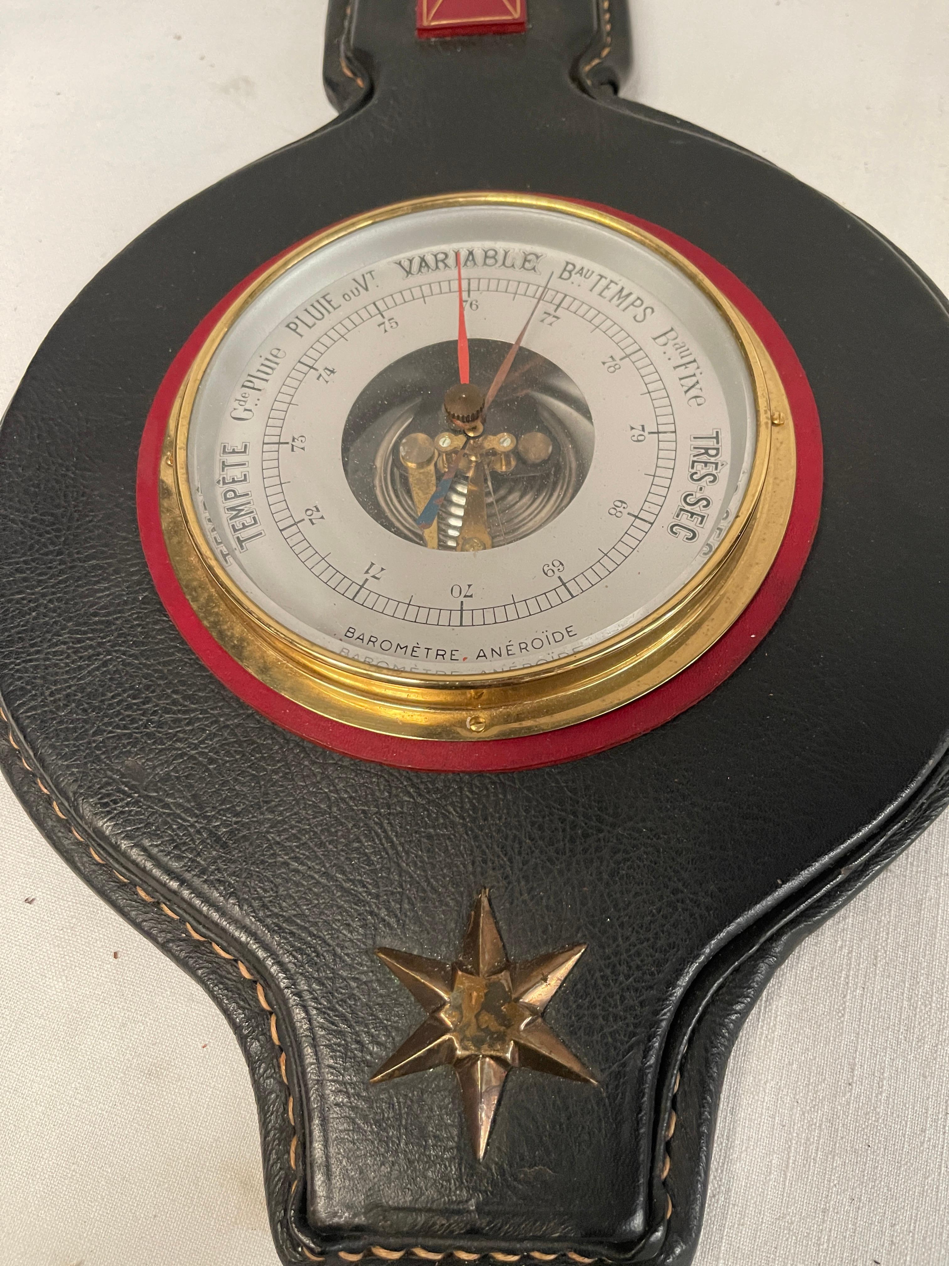 1950er Jahre Genähtes Lederbarometer von Jacques Adnet im Angebot 6