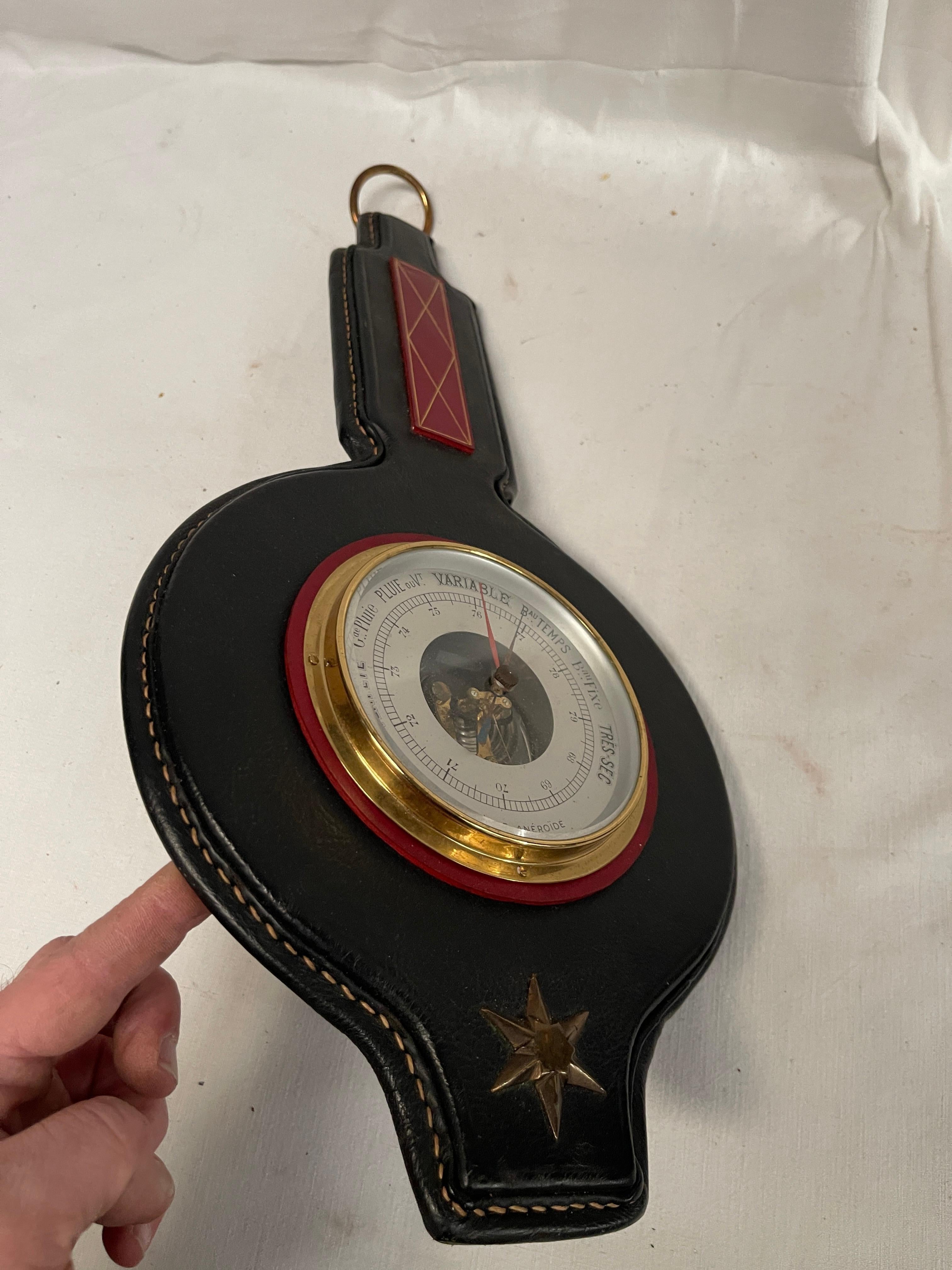 1950er Jahre Genähtes Lederbarometer von Jacques Adnet im Angebot 7