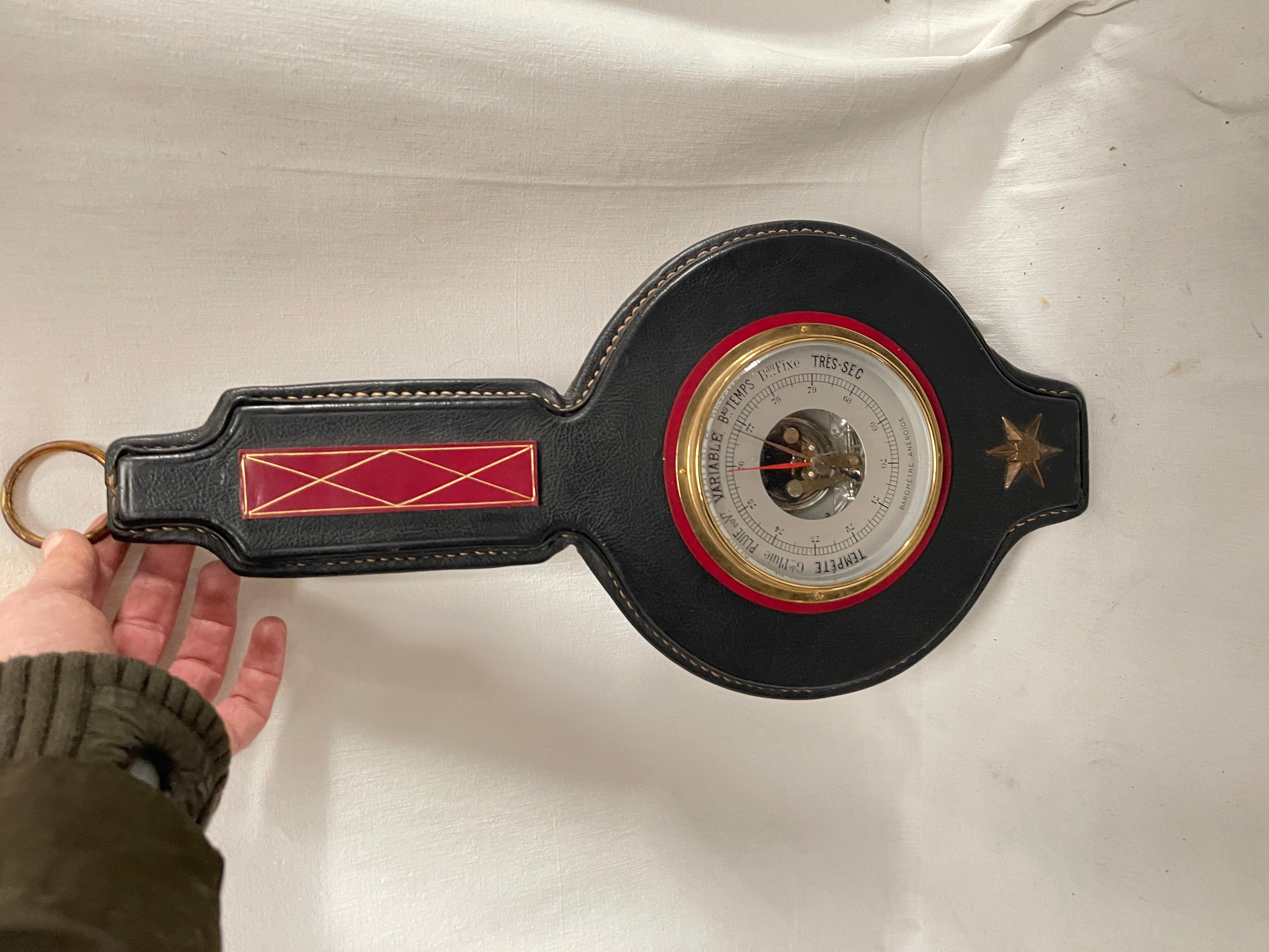 1950er Jahre Genähtes Lederbarometer von Jacques Adnet im Angebot 9