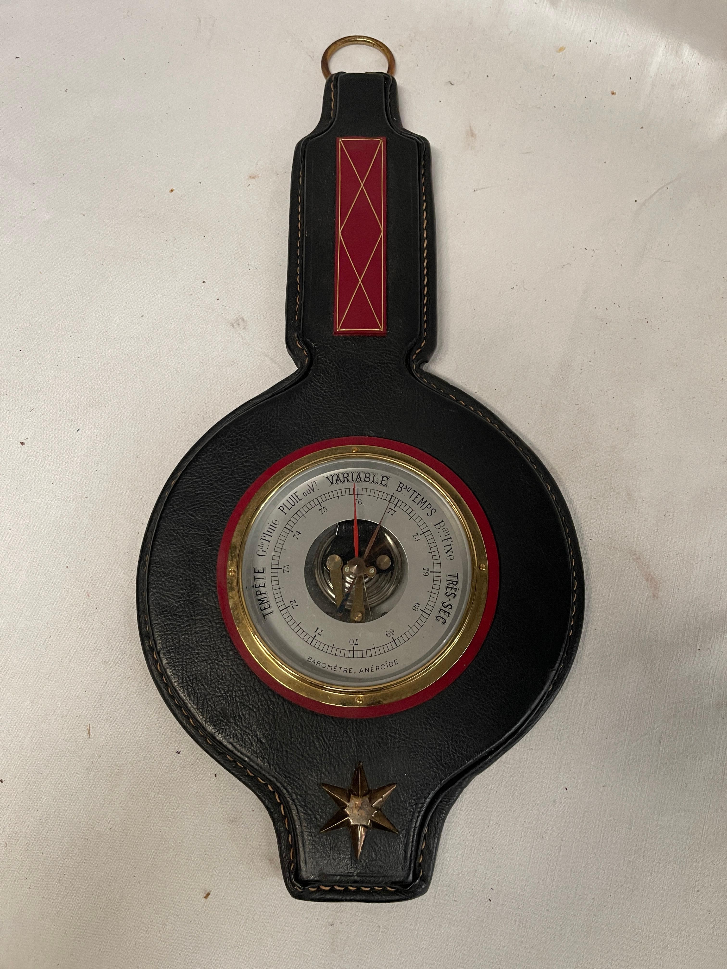 1950er Jahre Genähtes Lederbarometer von Jacques Adnet im Angebot 2