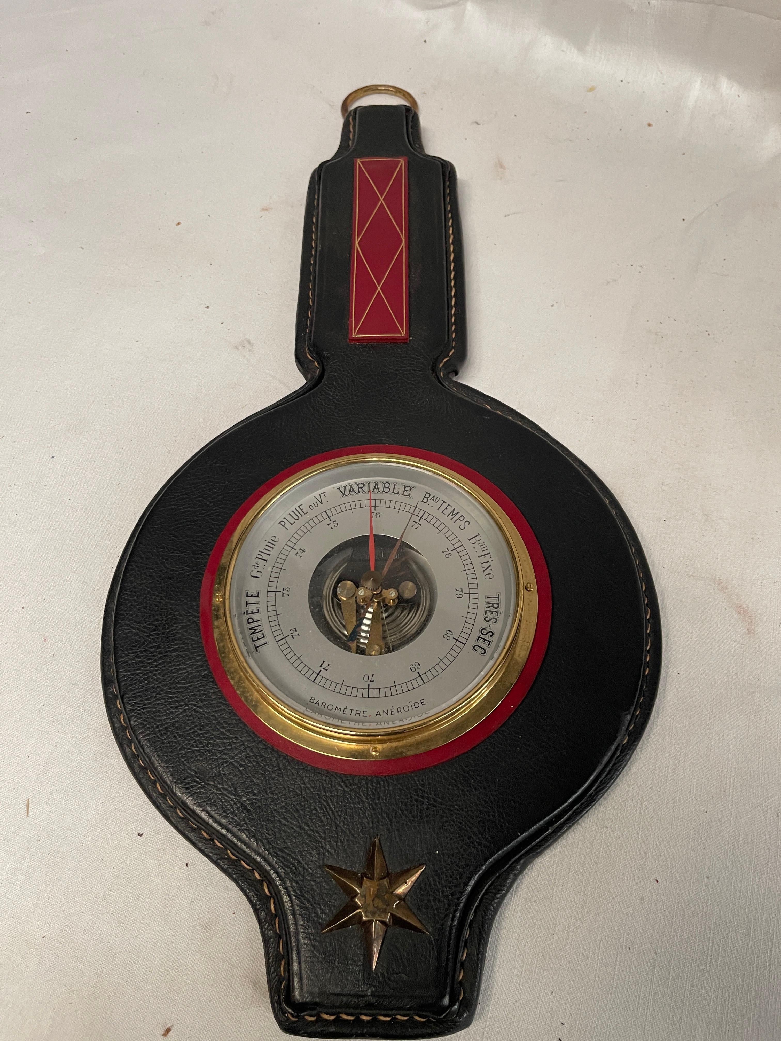 1950er Jahre Genähtes Lederbarometer von Jacques Adnet im Angebot 3