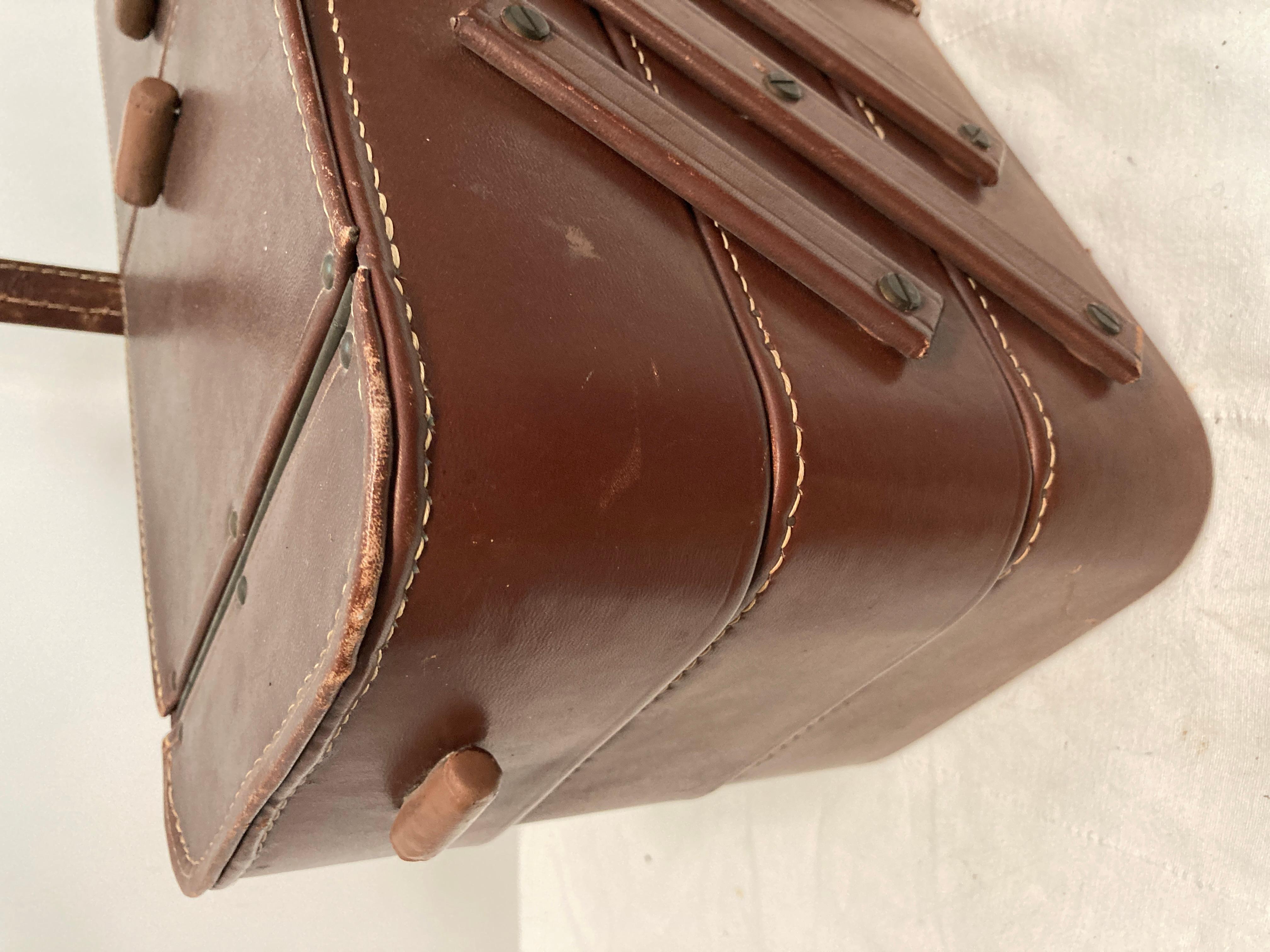 1950's Stitched leather basket 
Very rare piece
