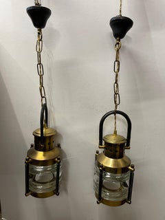 1950's Stitched leather " boat style" lanterns by Jacques Adnet