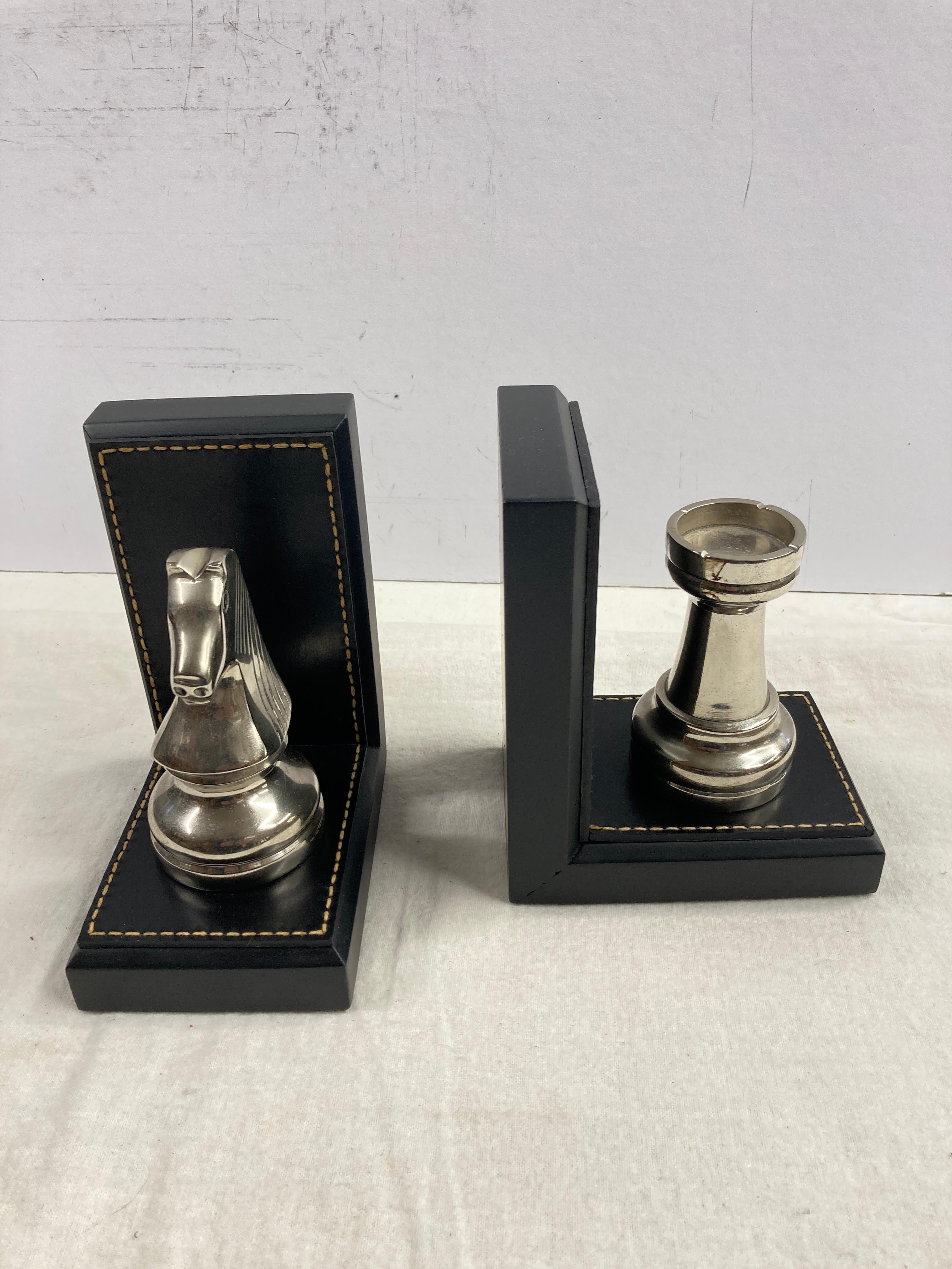 European 1950's Stitched leather bookends by Jacques Adnet For Sale