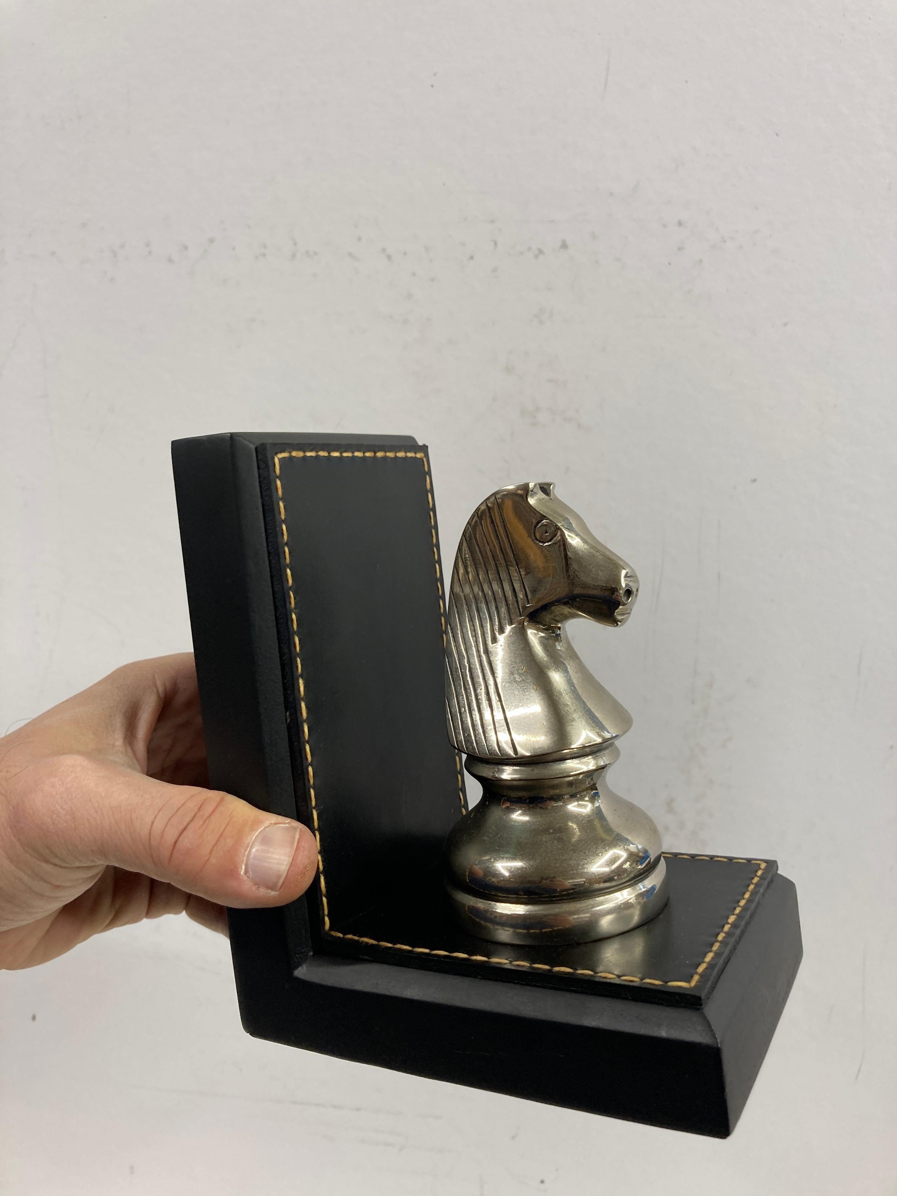 Mid-20th Century 1950's Stitched leather bookends by Jacques Adnet For Sale