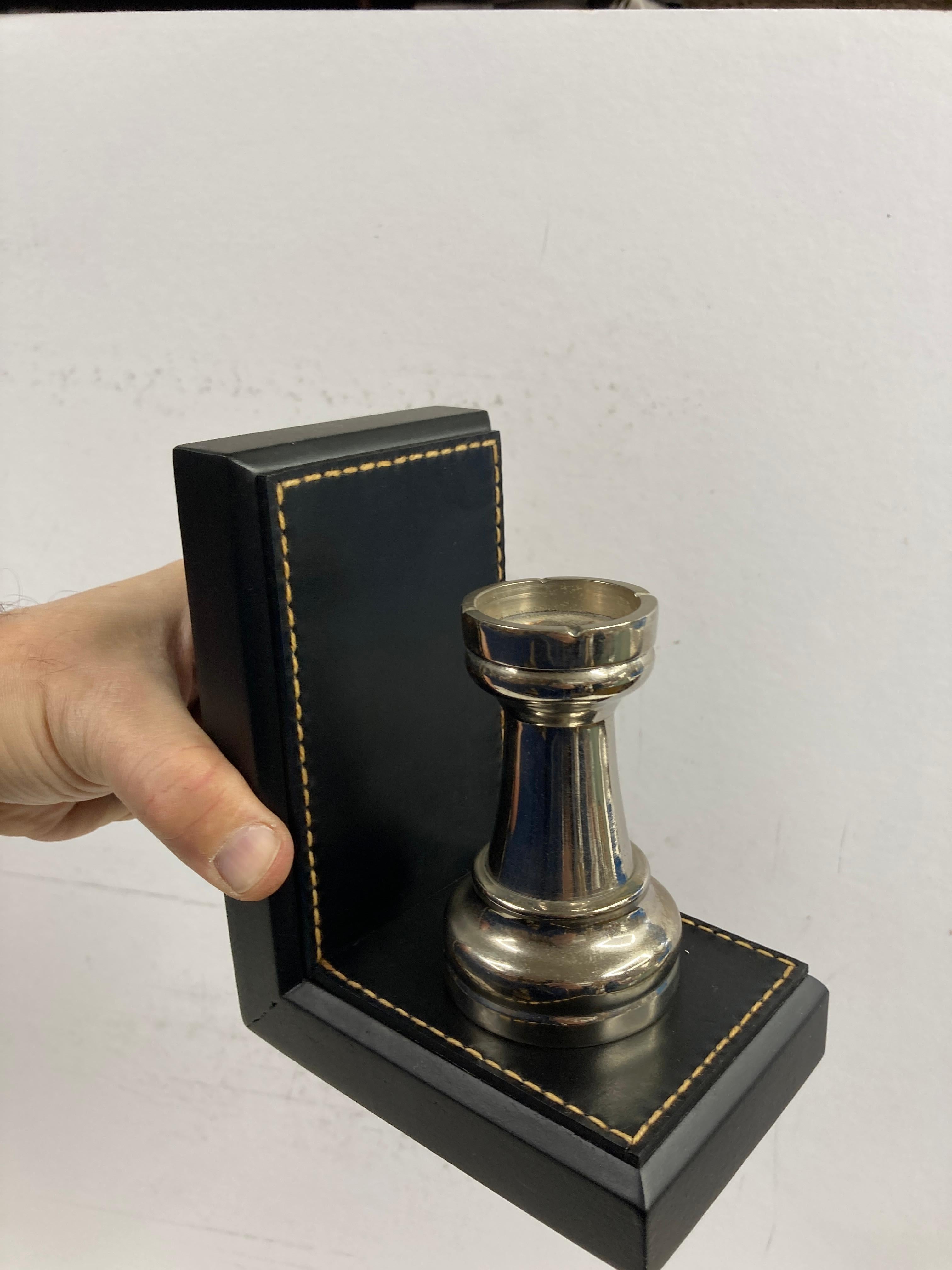 Metal 1950's Stitched leather bookends by Jacques Adnet For Sale