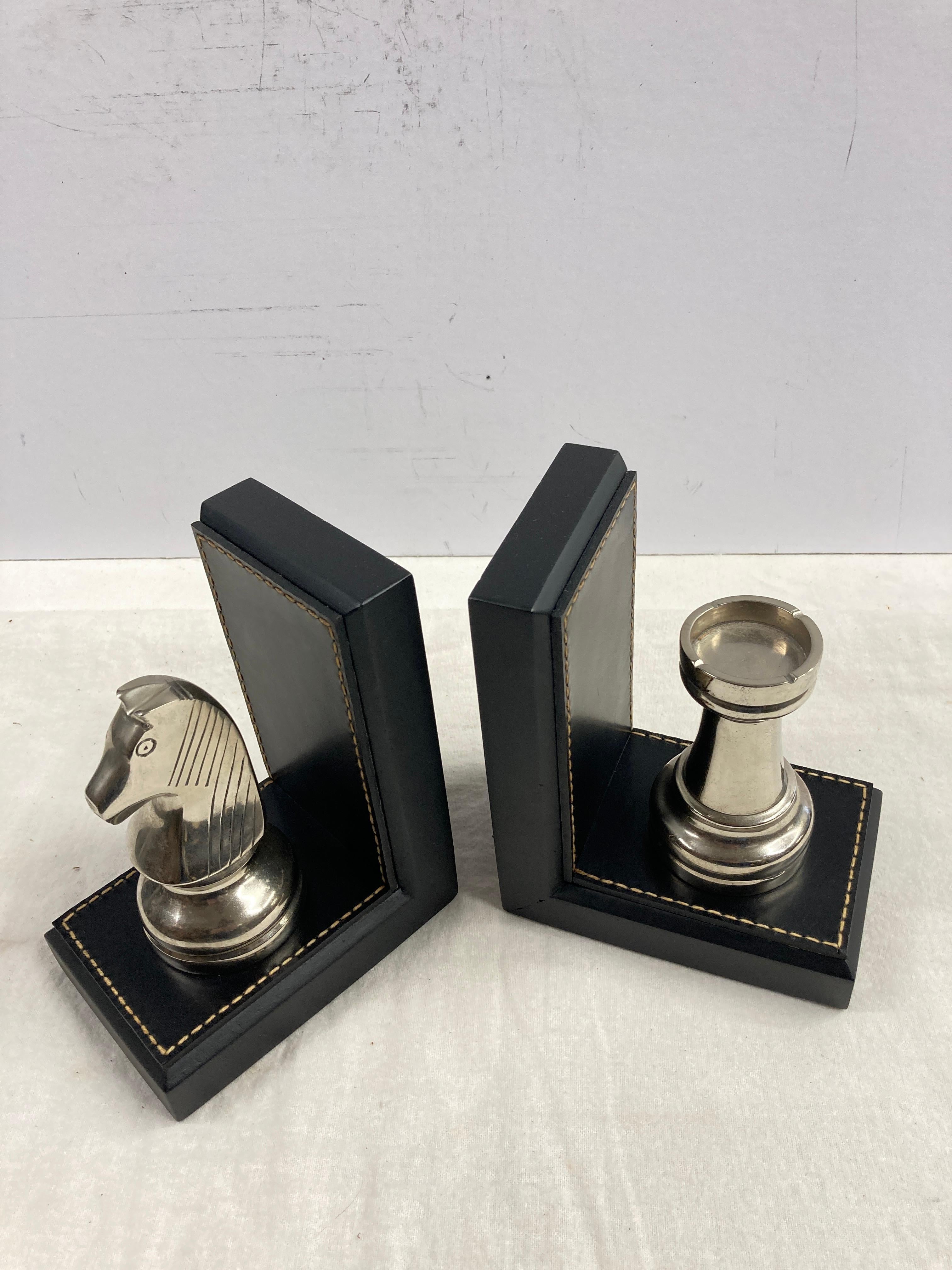 1950's Stitched leather bookends by Jacques Adnet For Sale 2