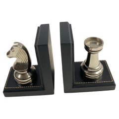 Vintage 1950's Stitched leather bookends by Jacques Adnet
