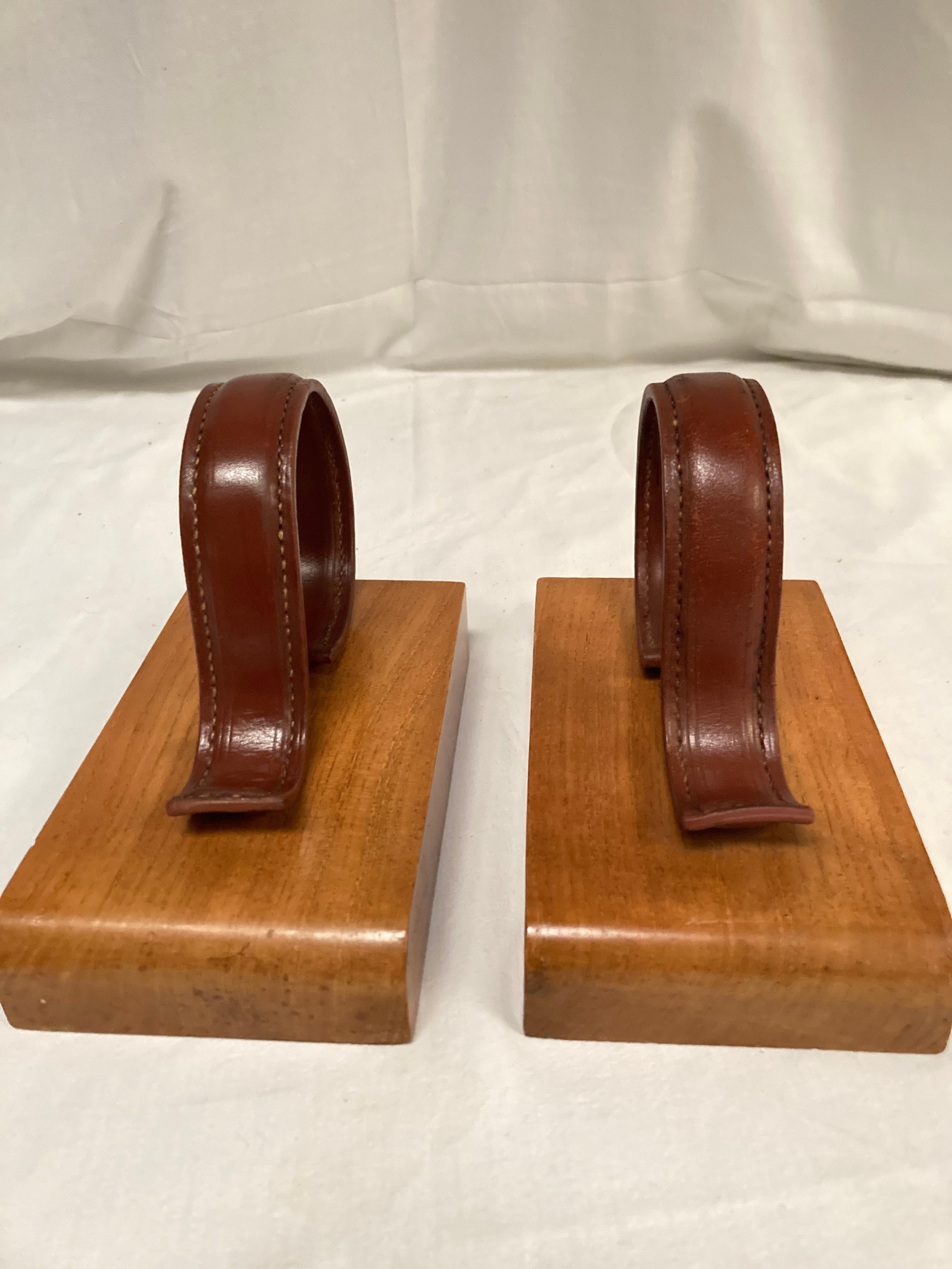 French 1950's Stitched Leather Books-end by Jacques Adnet For Sale