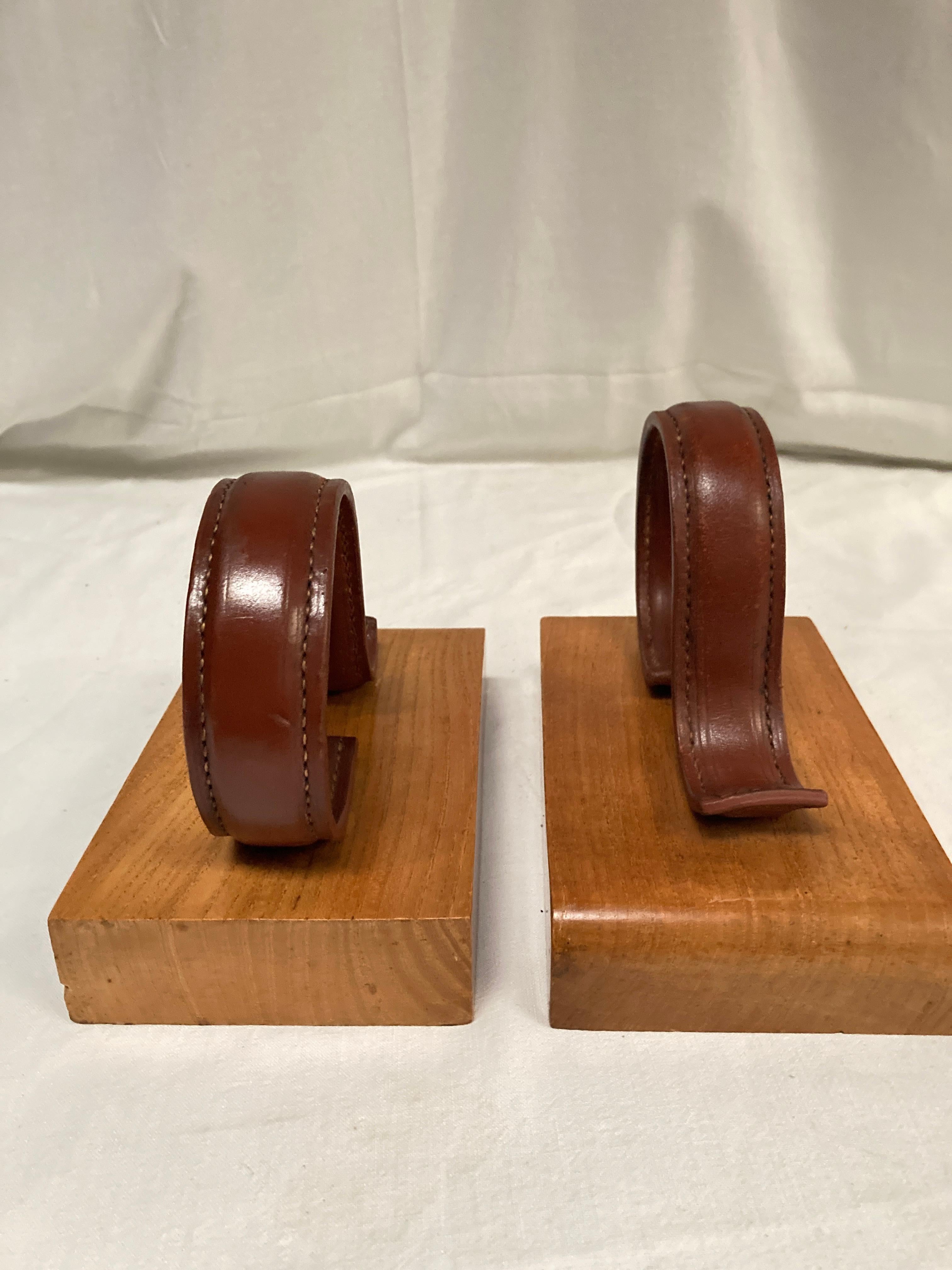 Mid-20th Century 1950's Stitched Leather Books-end by Jacques Adnet For Sale