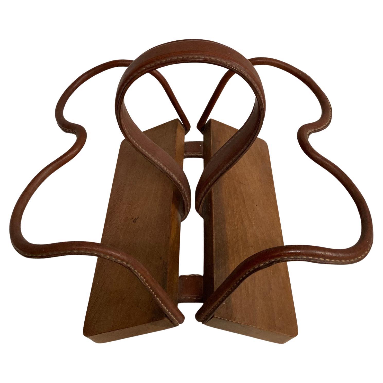 Portabottiglie in pelle Stitch by Stitch di Jacques Adnet degli anni '50