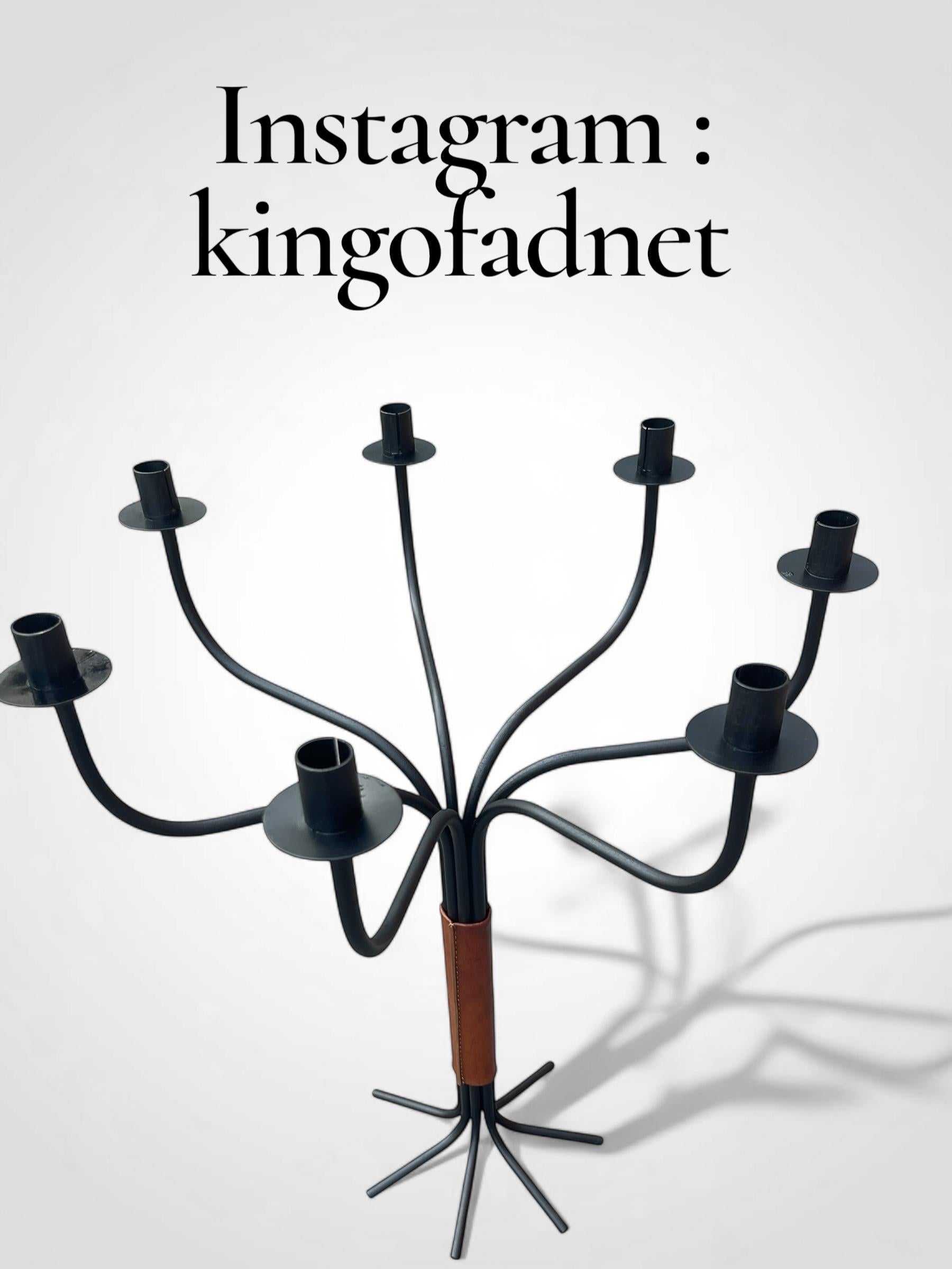 1950er Jahre Genähte Lederkandelaber von Jacques Adnet im Angebot 7