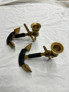 1950's Stitched leather candle holder by Jacques Adnet