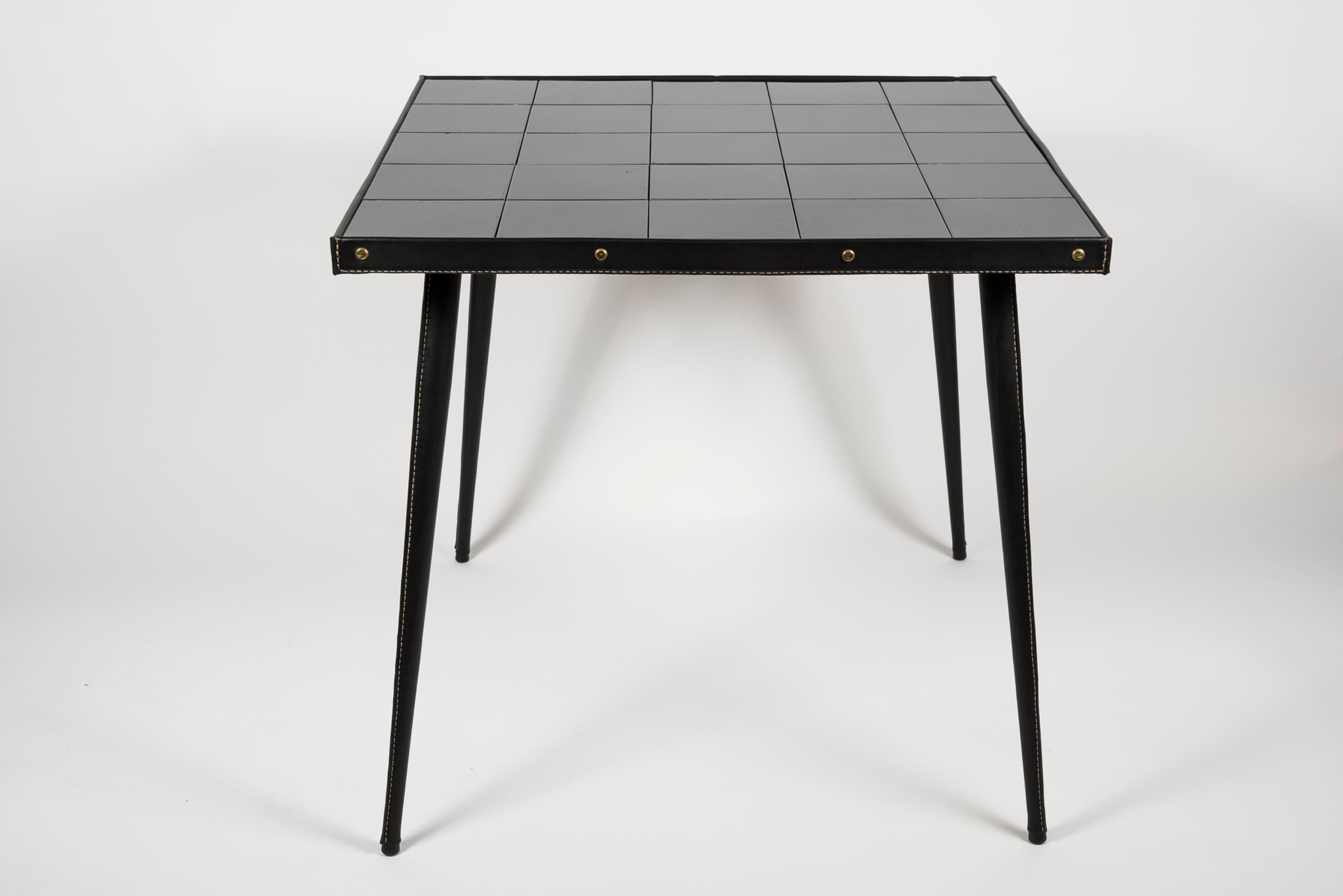 Mid-20th Century 1950s Stitched Leather Center Table by Jacques Adnet For Sale