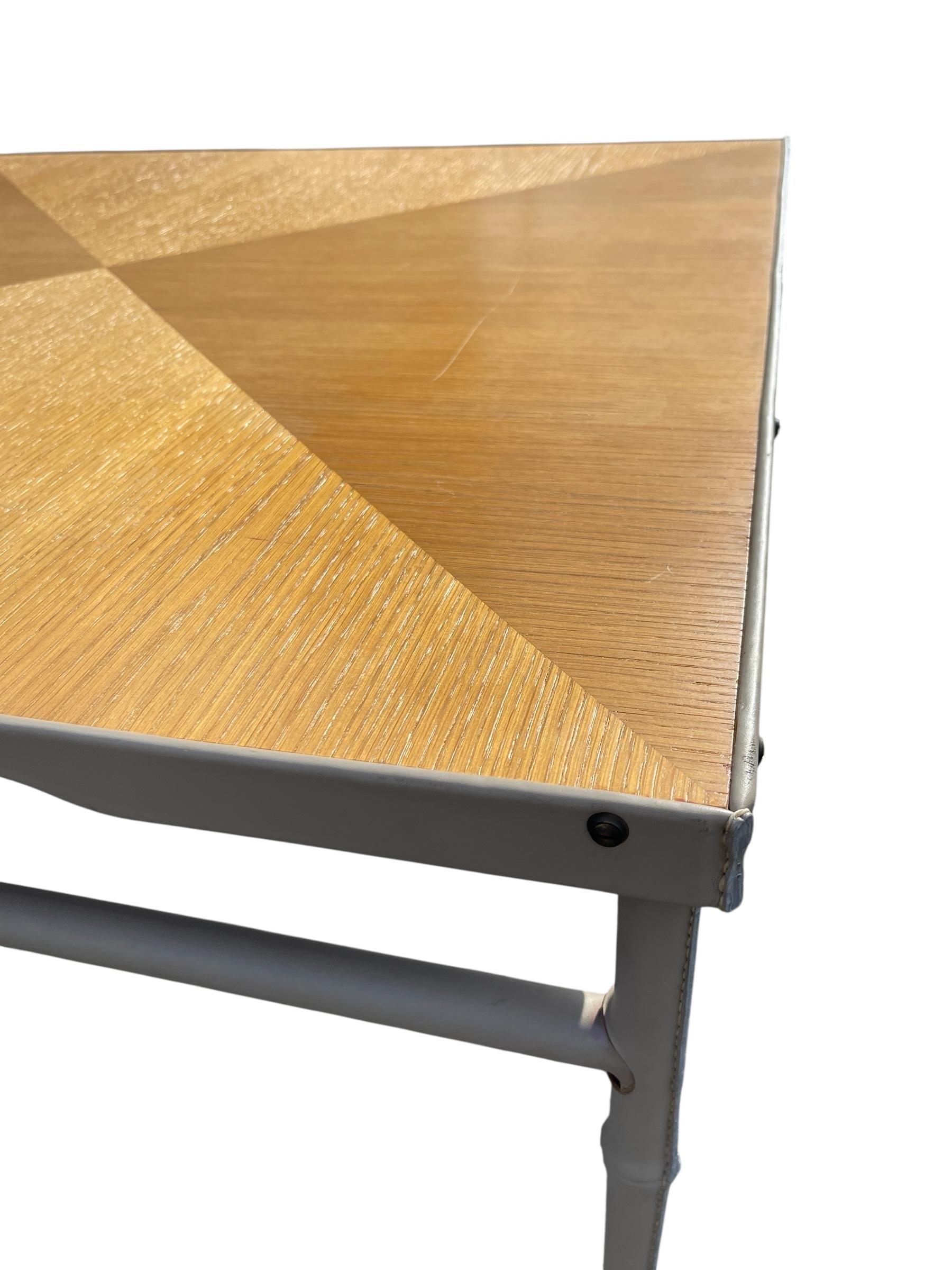 1950's Stitched leather center table or game table by Jacques Adnet For Sale 4