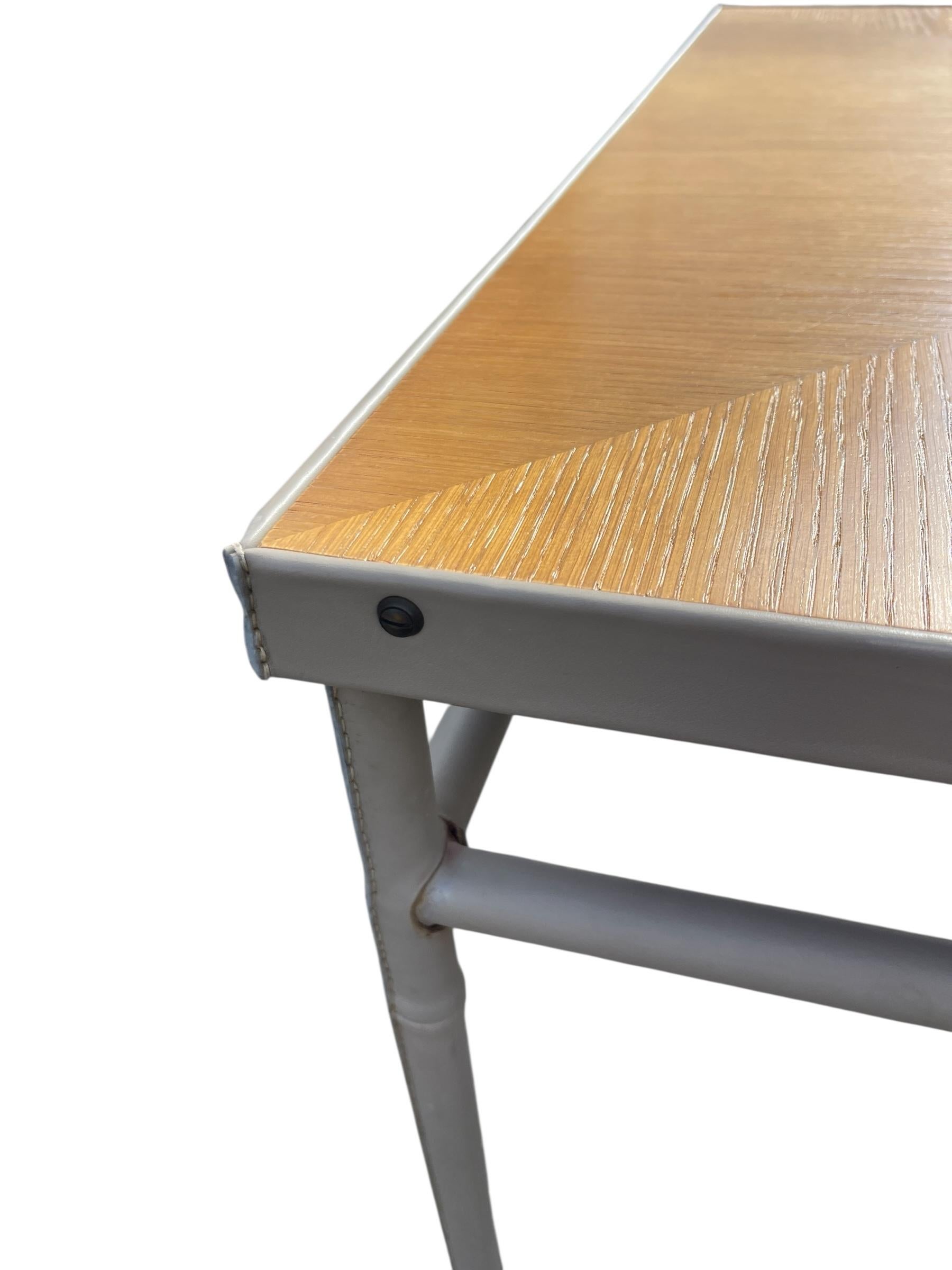 1950's Stitched leather center table or game table by Jacques Adnet For Sale 6