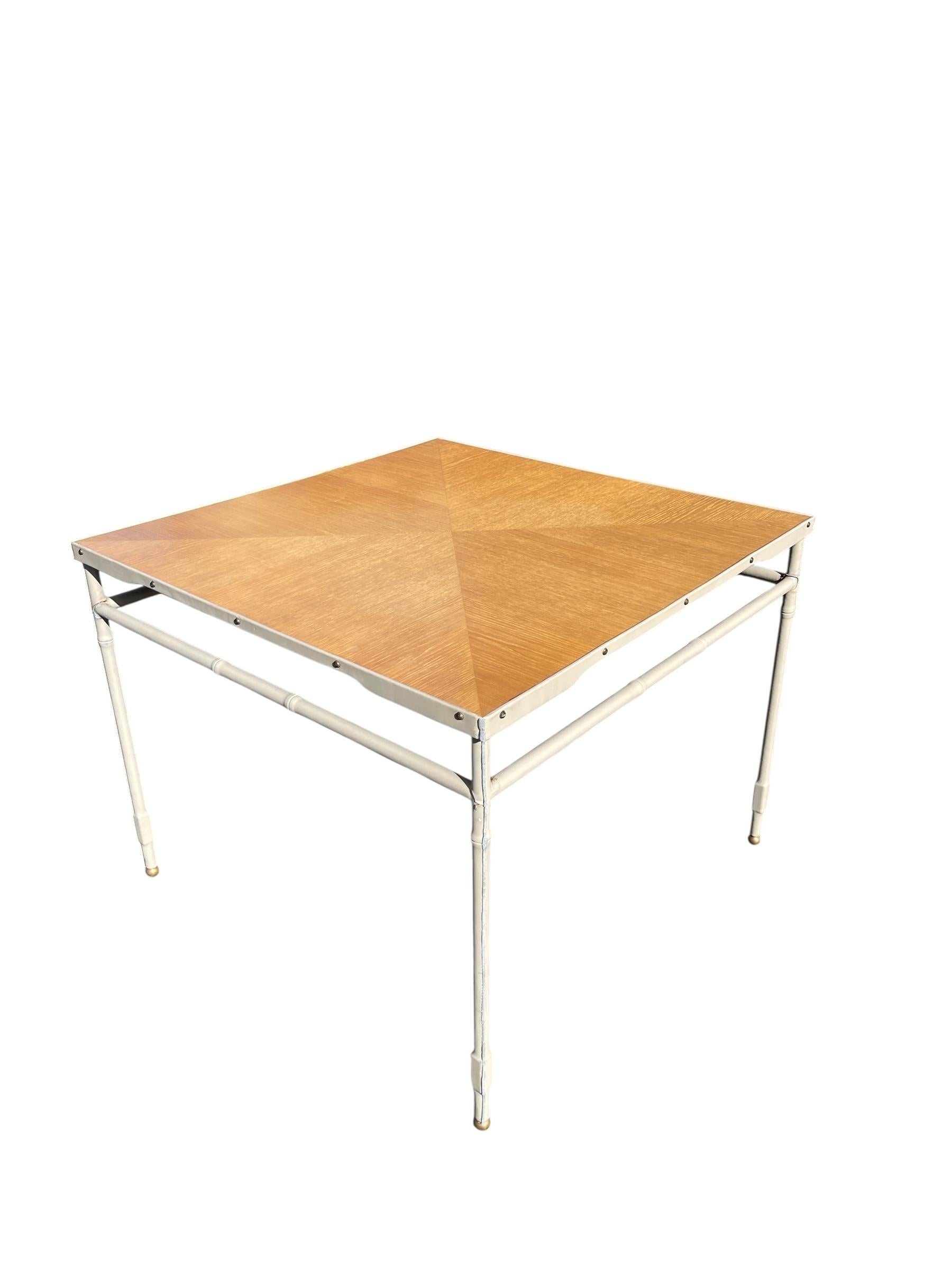 1950's Stitched leather center table or game table by Jacques Adnet For Sale 7