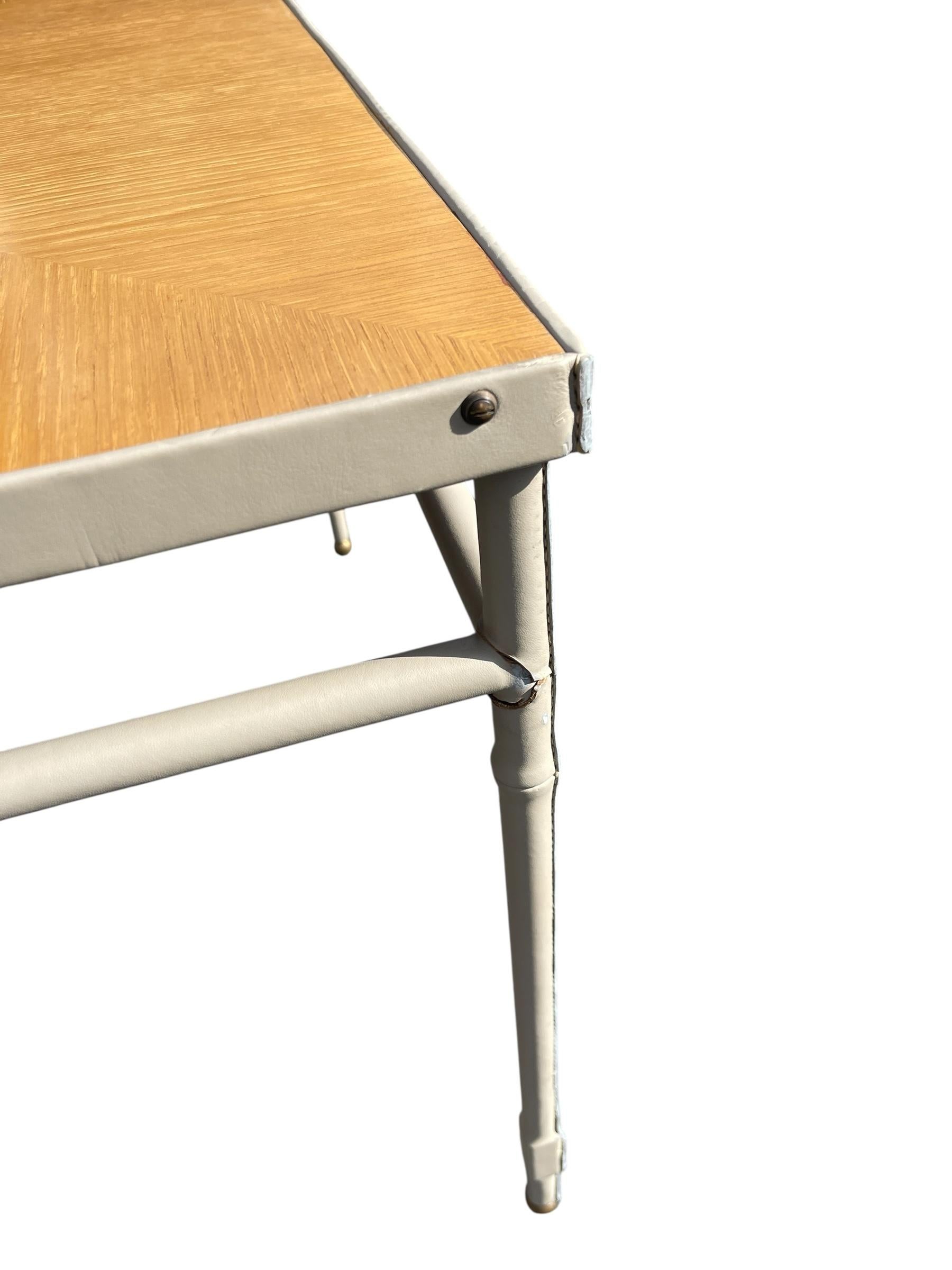 1950's Stitched leather center table or game table by Jacques Adnet For Sale 9