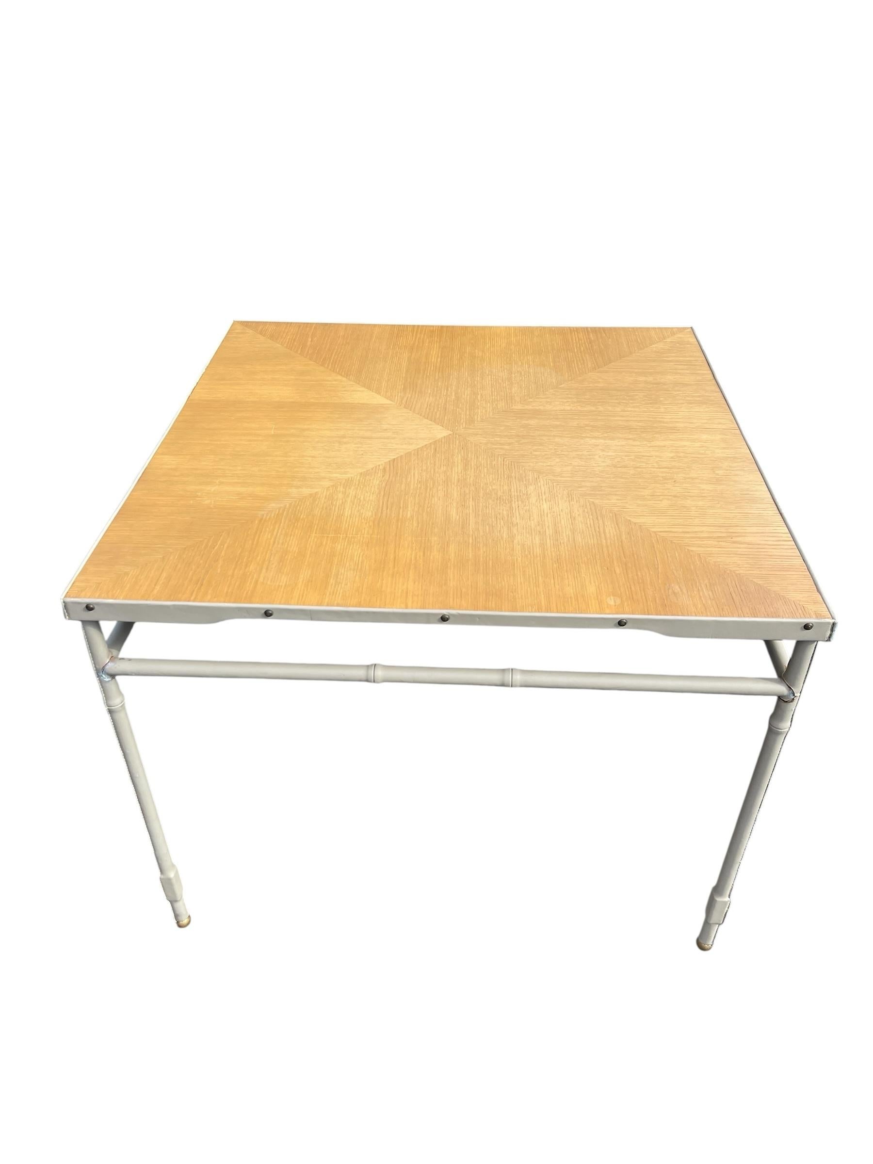 Mid-20th Century 1950's Stitched leather center table or game table by Jacques Adnet For Sale