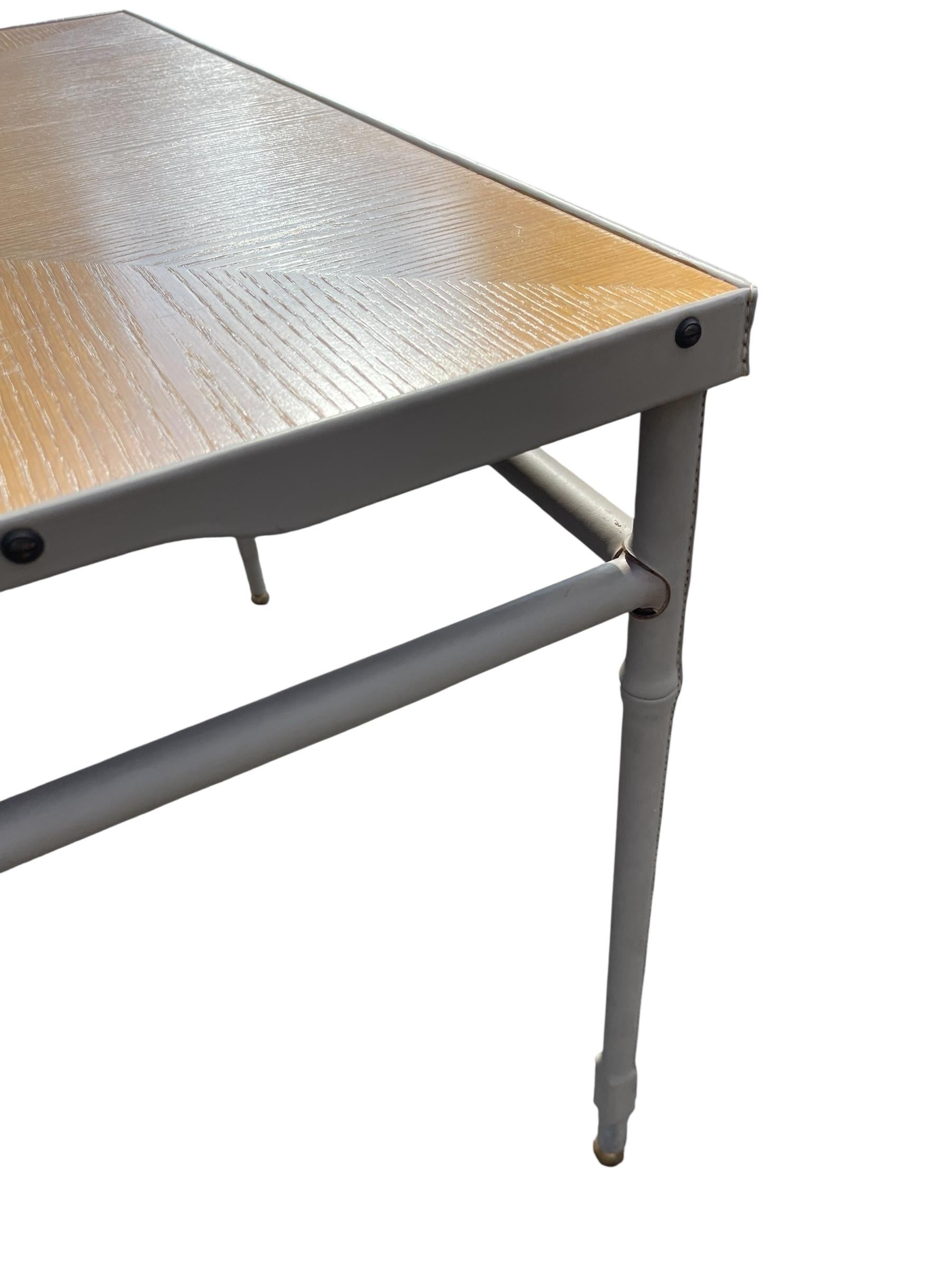 1950's Stitched leather center table or game table by Jacques Adnet For Sale 1