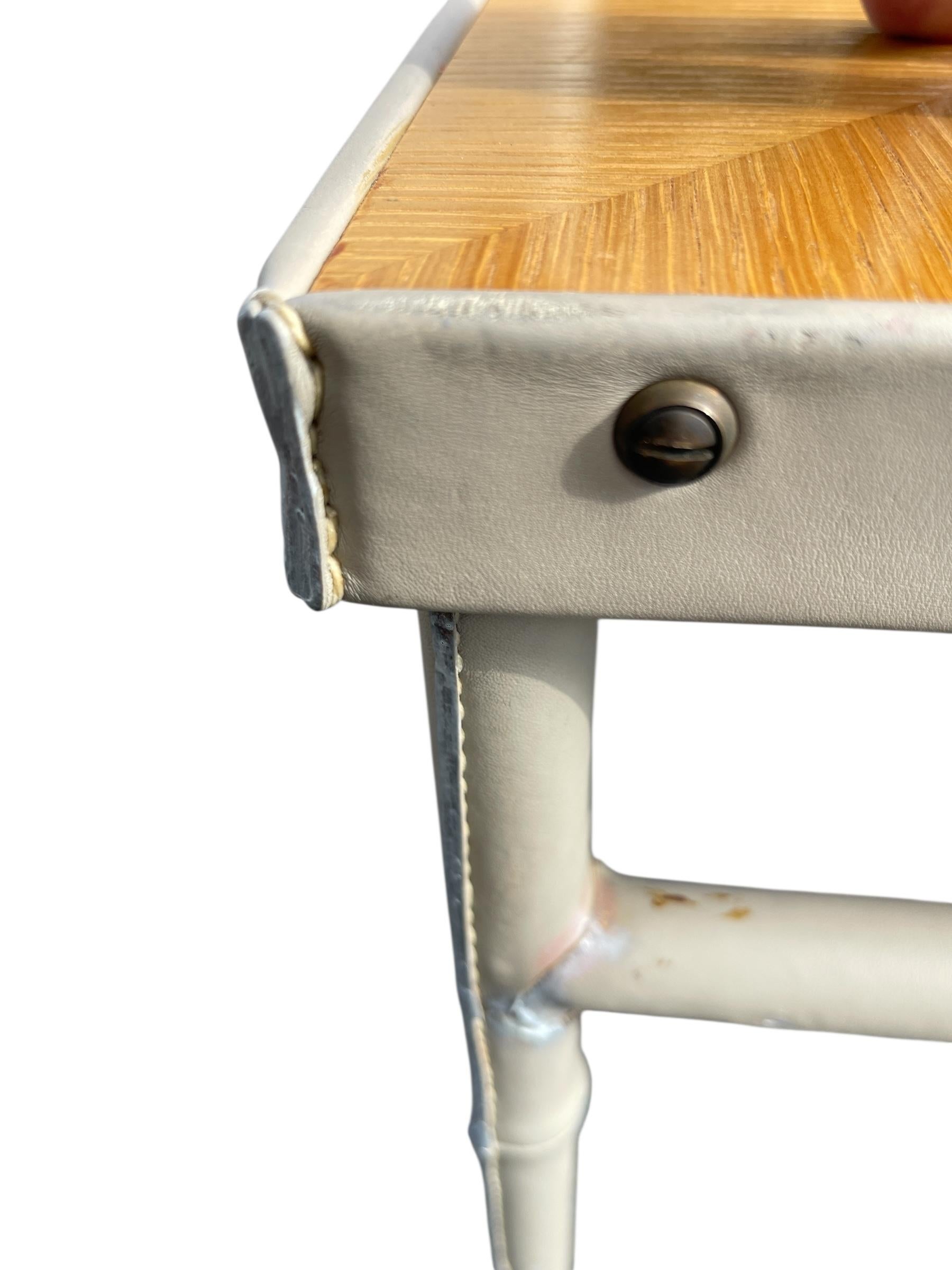1950's Stitched leather center table or game table by Jacques Adnet For Sale 2