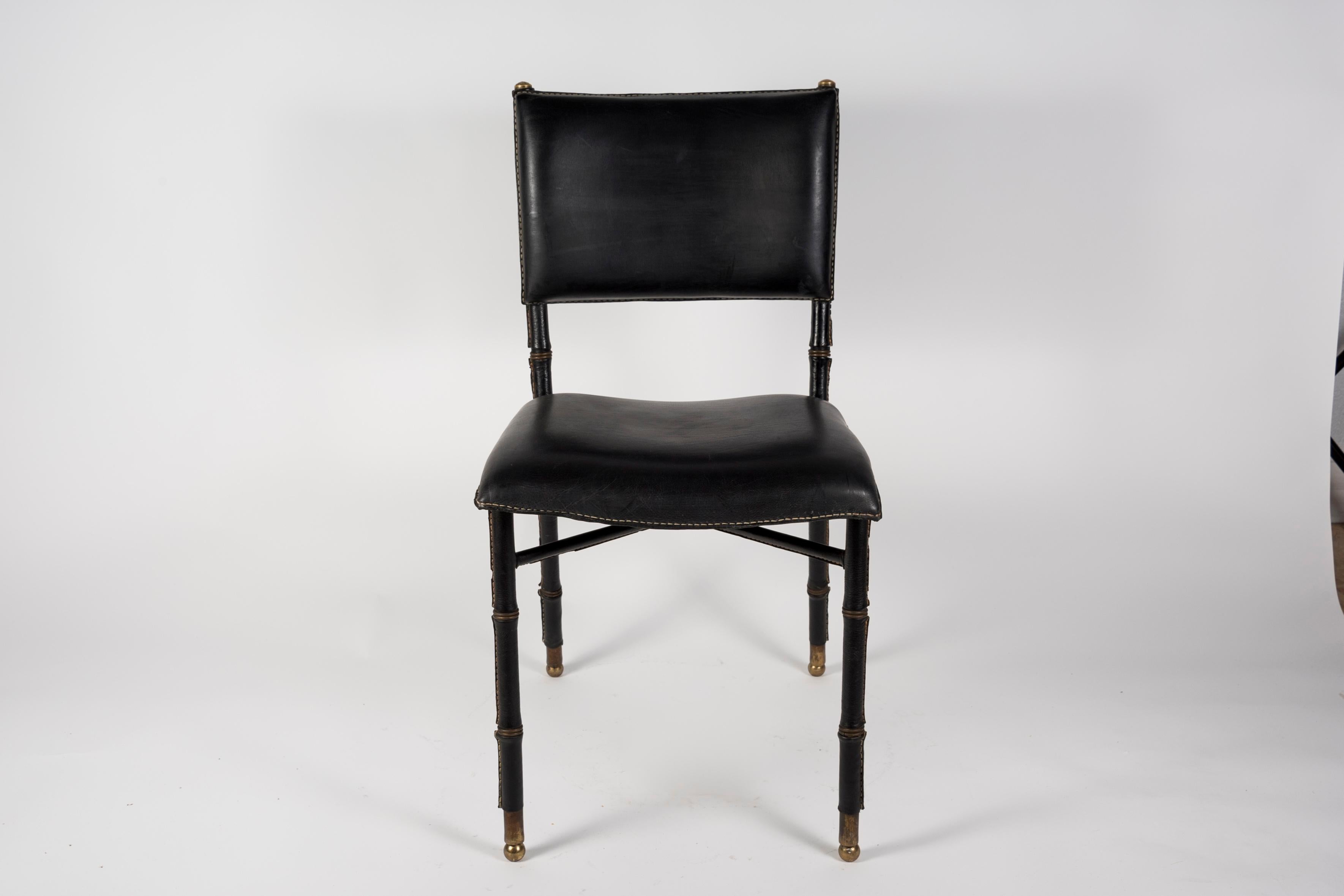French 1950's Stitched Leather Chair by Jacques Adnet For Sale