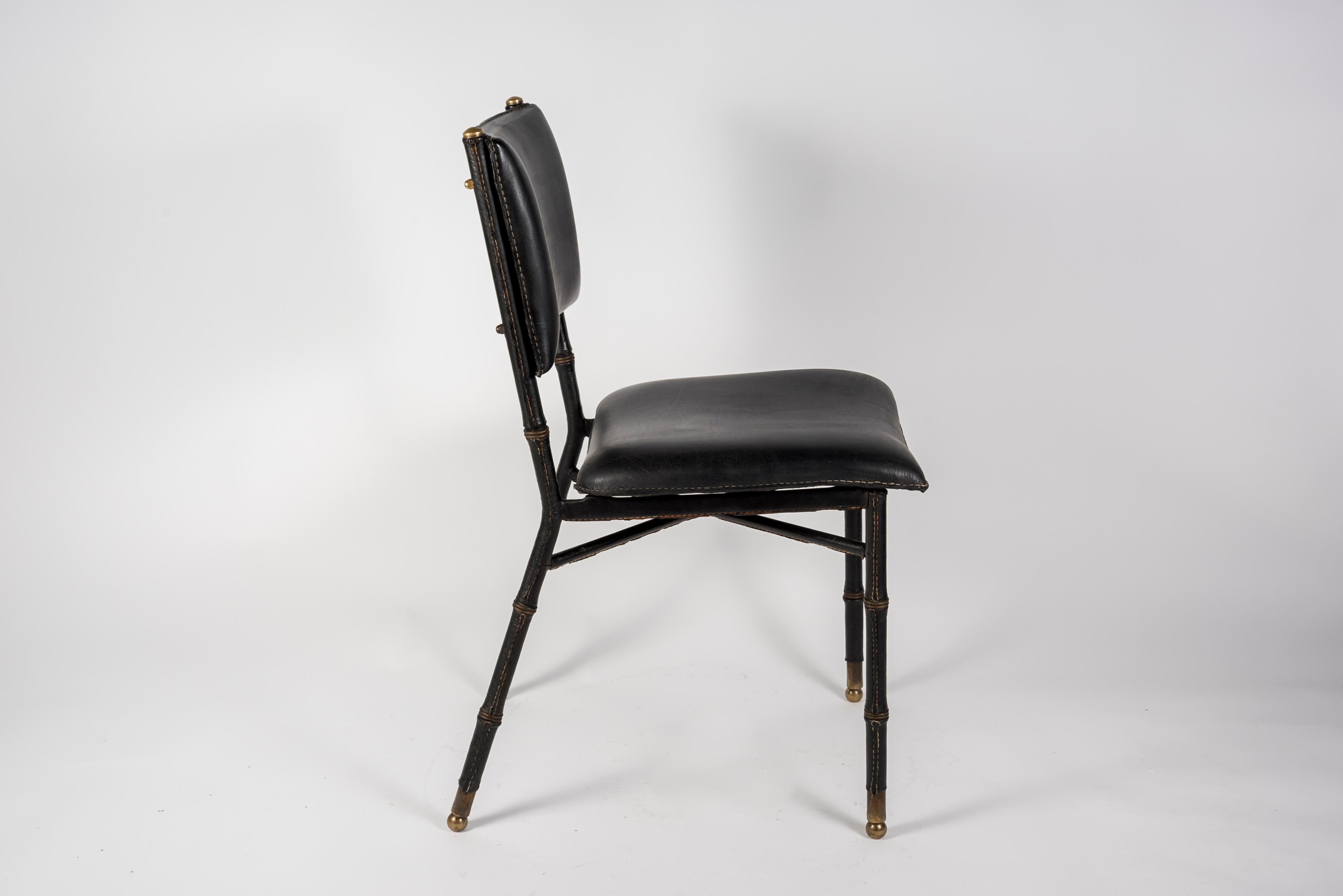 1950's Stitched Leather Chair by Jacques Adnet In Good Condition For Sale In Bois-Colombes, FR