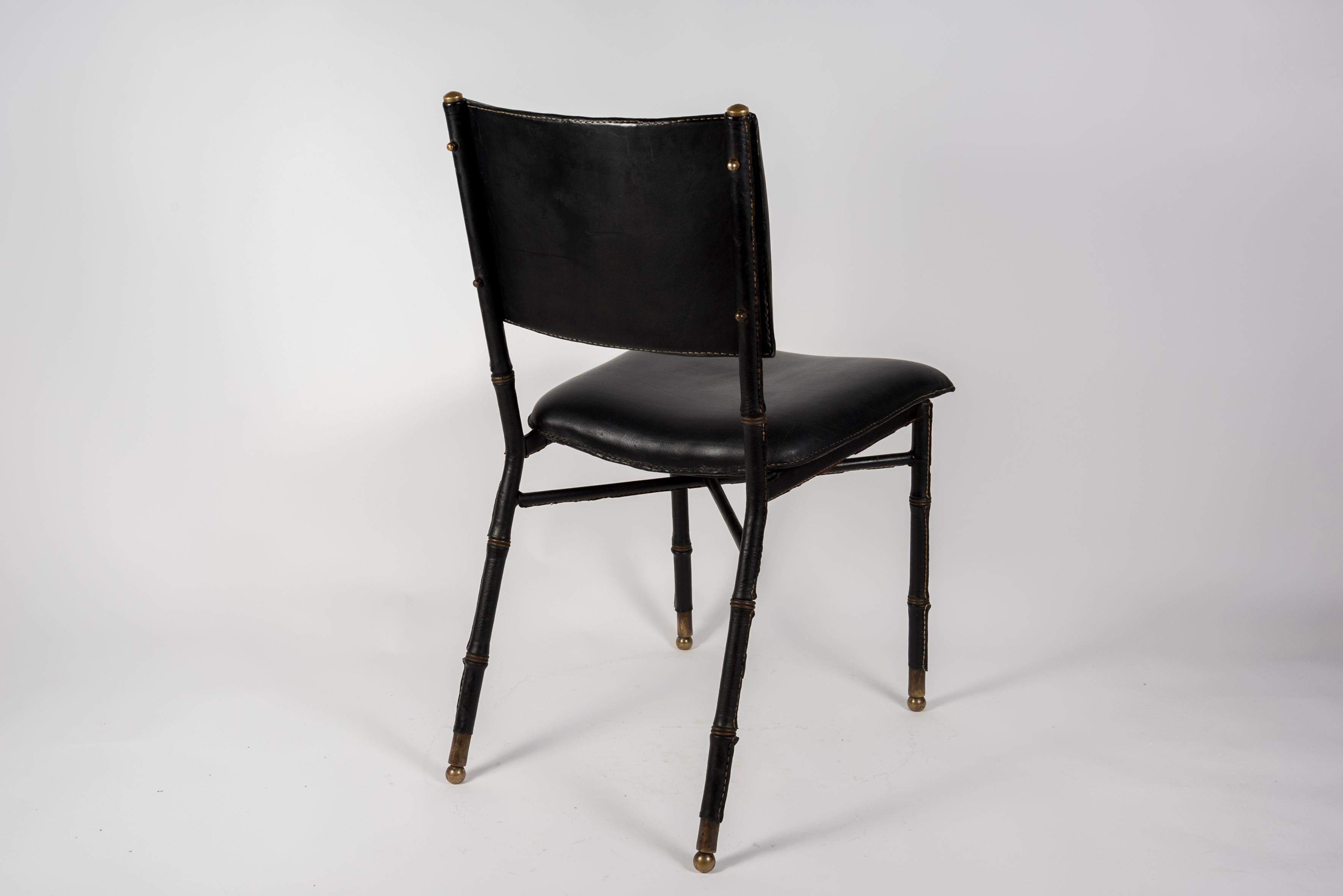 Mid-20th Century 1950's Stitched Leather Chair by Jacques Adnet For Sale