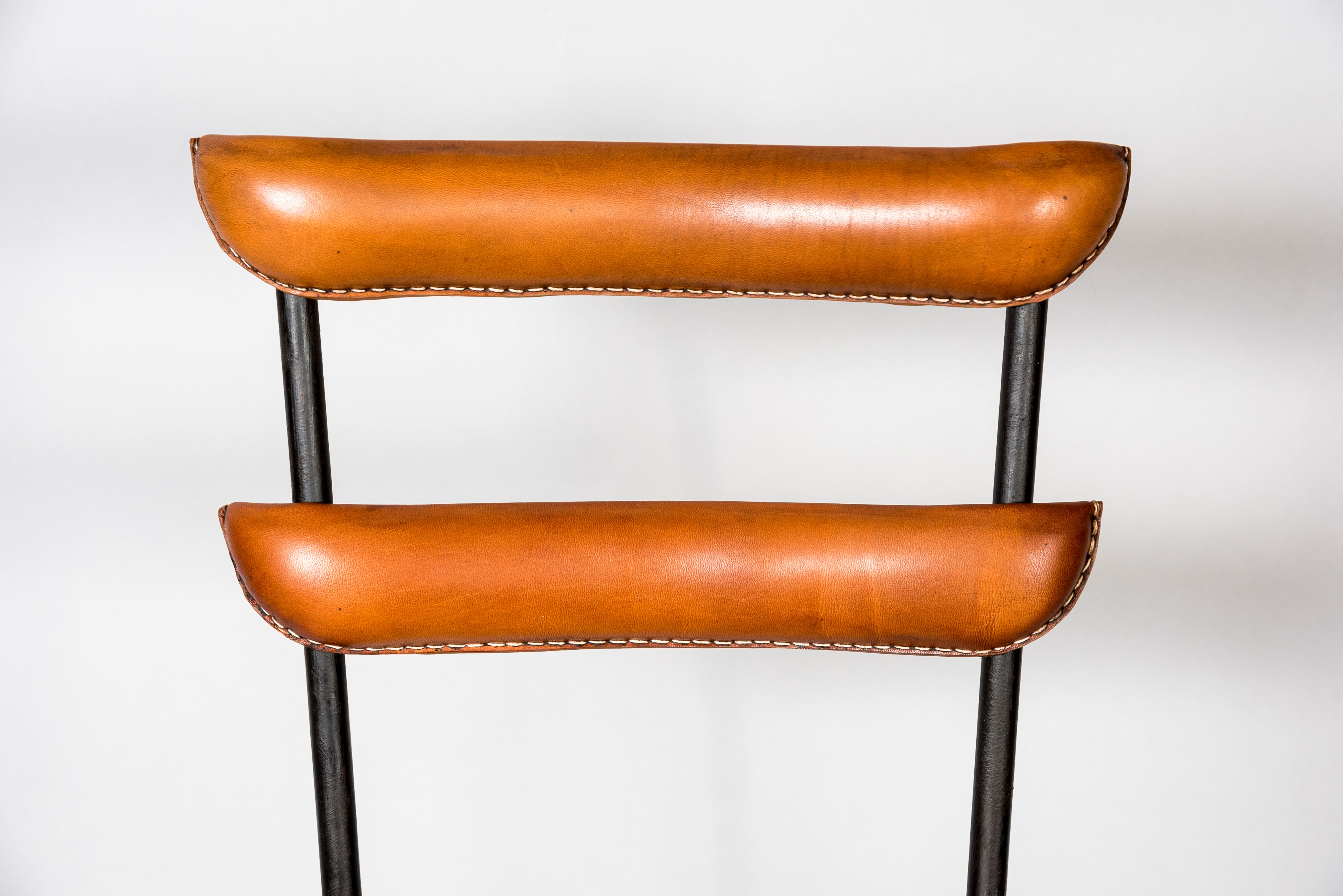 Mid-20th Century 1950's Stitched Leather Chairs by Jacques Adnet For Sale