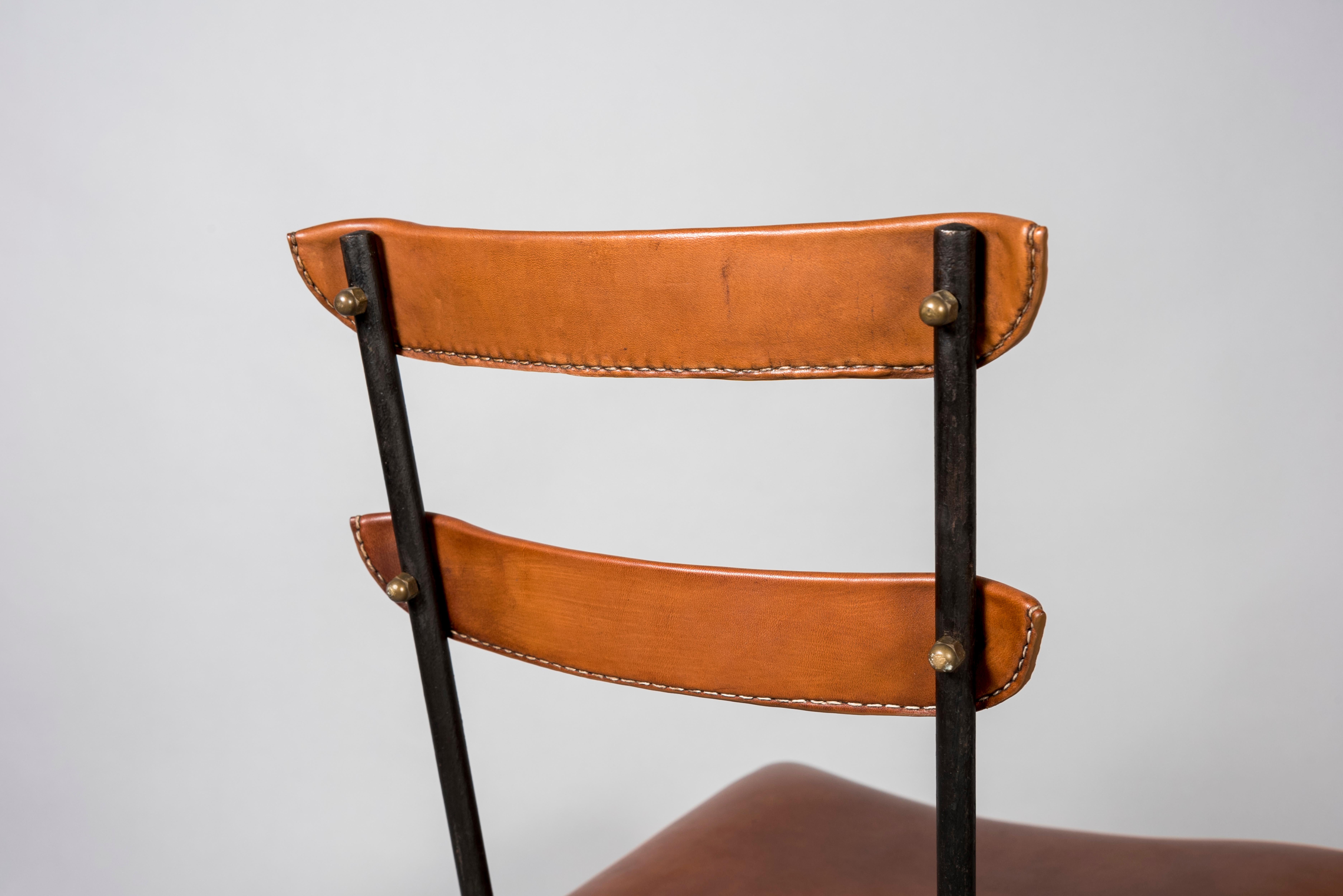 1950's Stitched Leather Chairs by Jacques Adnet For Sale 2
