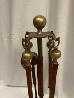 1950's stitched leather cheminey stools by Jacques Adnet
