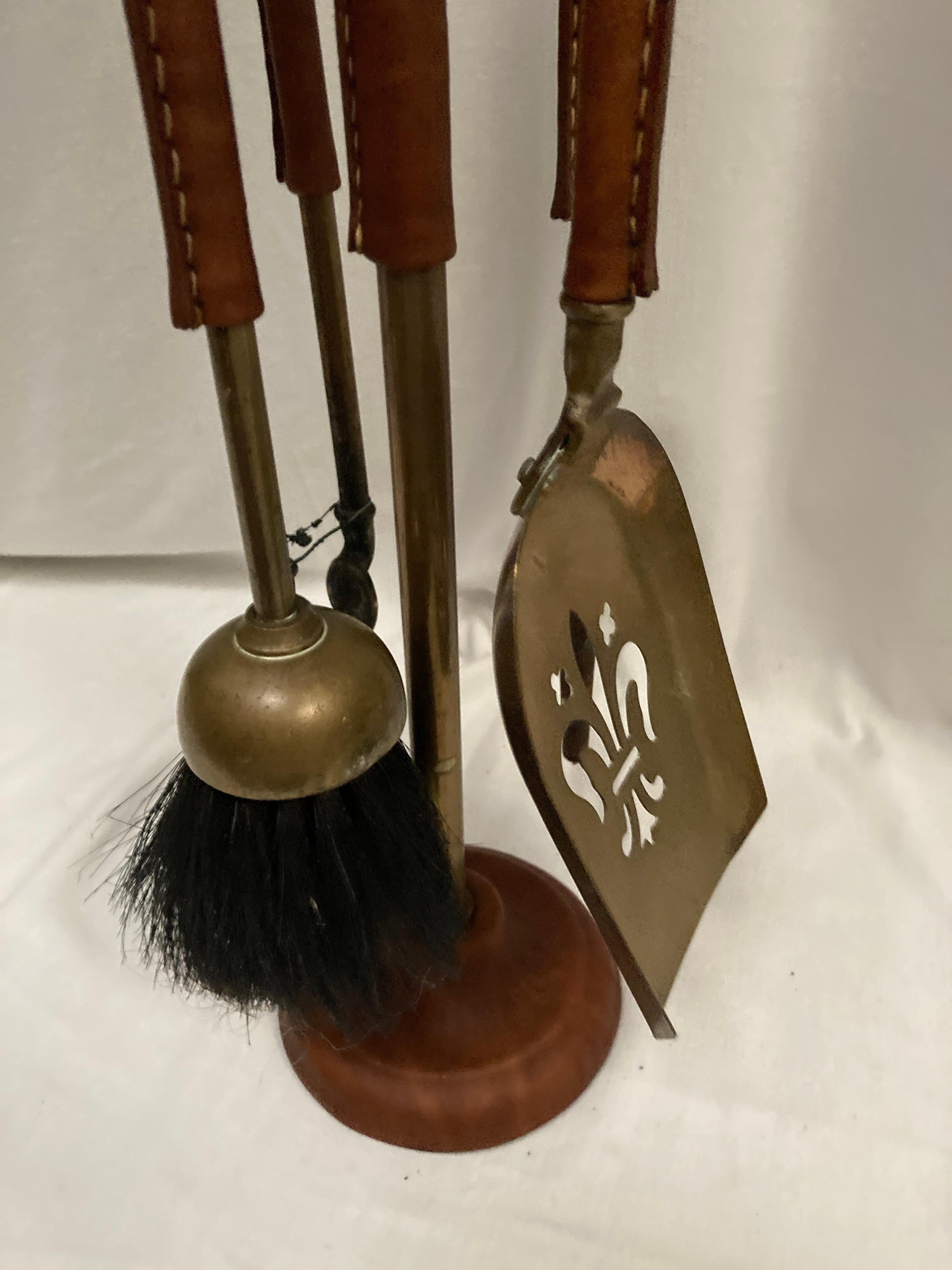 1950's stitched leather cheminey stools by Jacques Adnet In Good Condition For Sale In New York, NY