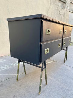 1950's Stitched leather Chest of drawers by Jacques Adnet