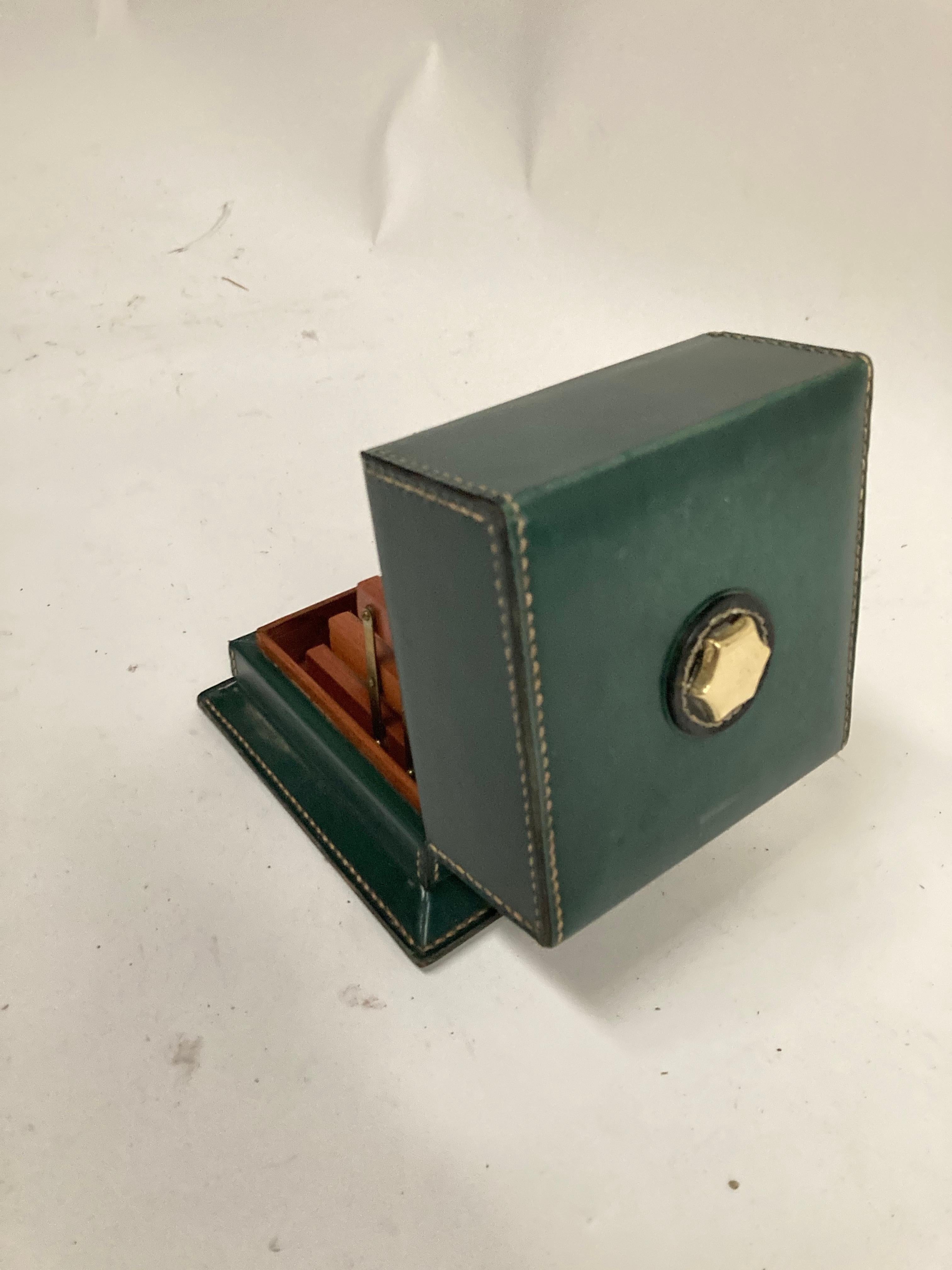 European 1950's Stitched Leather Cigarettes Box by Jacques Adnet