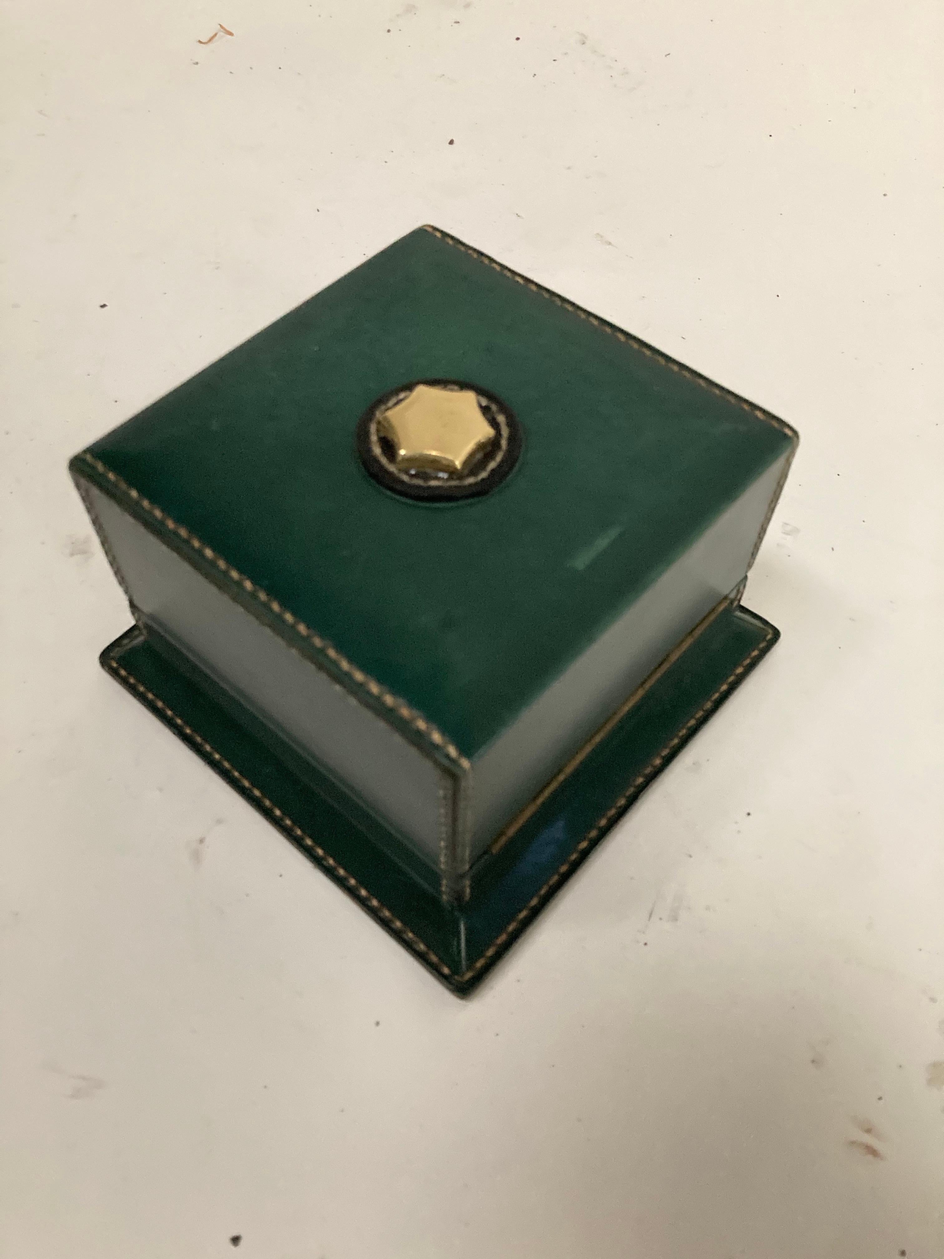 Mid-20th Century 1950's Stitched Leather Cigarettes Box by Jacques Adnet