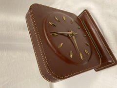 1950's Stitched leather clock in the style of Hermes