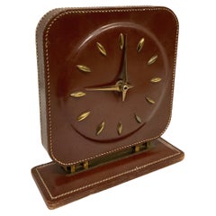1950's Stitched leather clock in the style of Hermes
