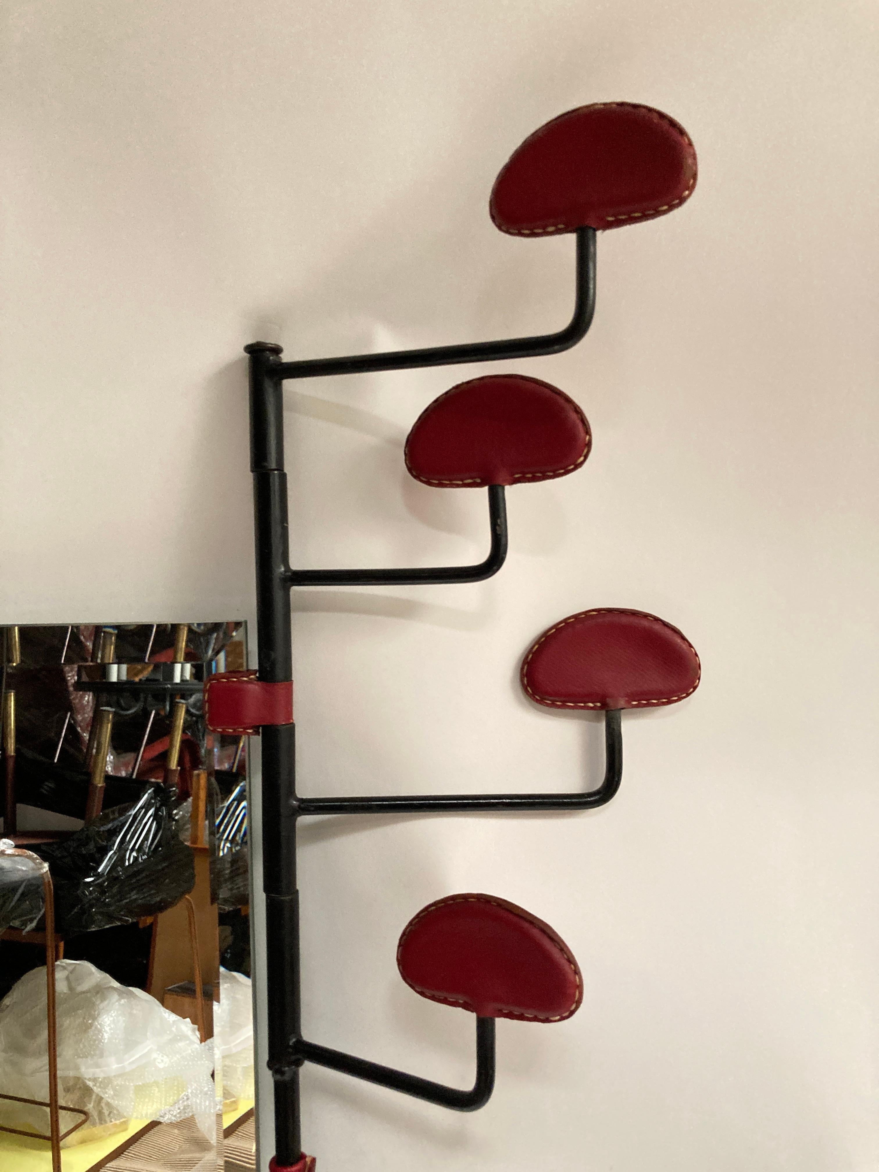 1950's Stitched leather coat rack by Jacques Adnet For Sale 4